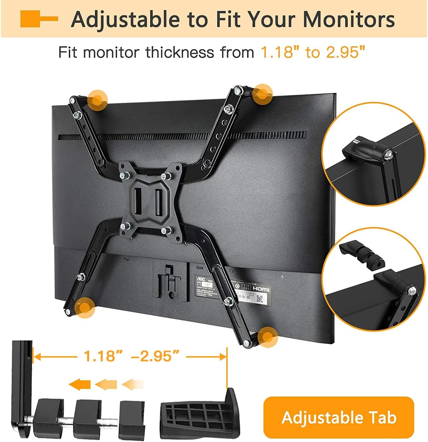 image:imageErGear VESA Mount Adapter Universal NonVESA Monitor Stand Adapter for 17 to 27 Inch Screens VESA Bracket 75x75 mm EGMUA4