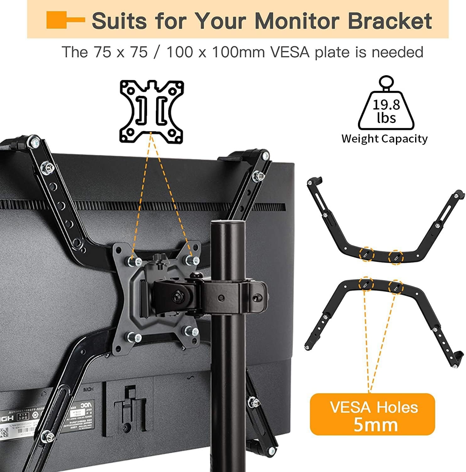 image:imageErGear VESA Mount Adapter Universal NonVESA Monitor Stand Adapter for 17 to 27 Inch Screens VESA Bracket 75x75 mm EGMUA4