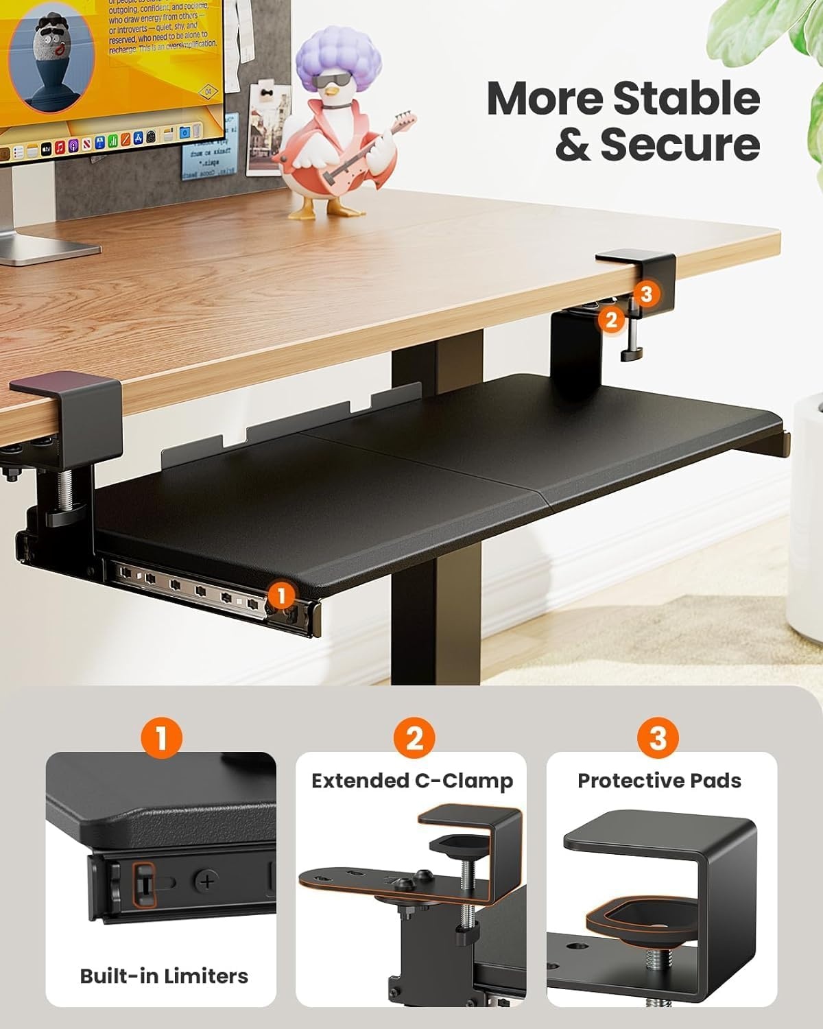 image:imageErgear ErGear Keyboard Tray Under Desk Corner Keyboard Tray with 45 Adjustable C Clamp for L Shaped Desk Computer Keyboard amp Mouse Tray Smooth Slide Out for Typing 2638 W x 1161 D Black