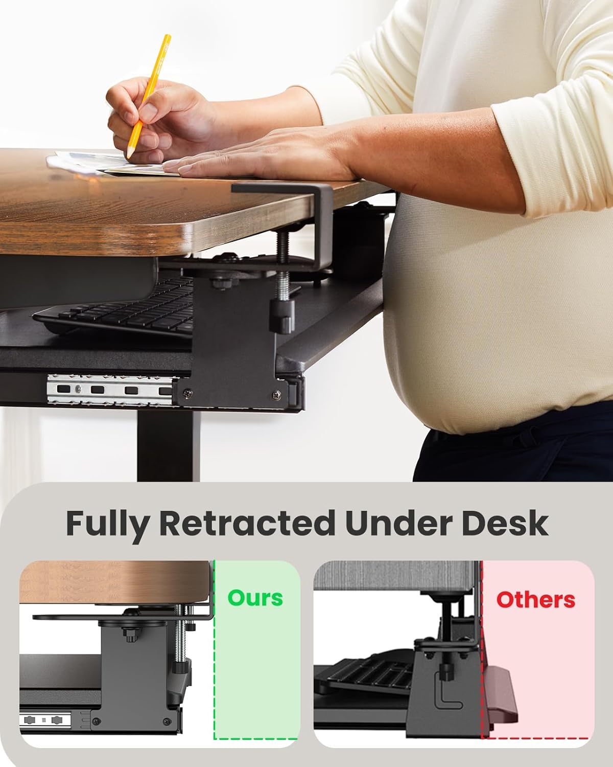 image:imageErgear ErGear Keyboard Tray Under Desk Corner Keyboard Tray with 45 Adjustable C Clamp for L Shaped Desk Computer Keyboard amp Mouse Tray Smooth Slide Out for Typing 2638 W x 1161 D Black