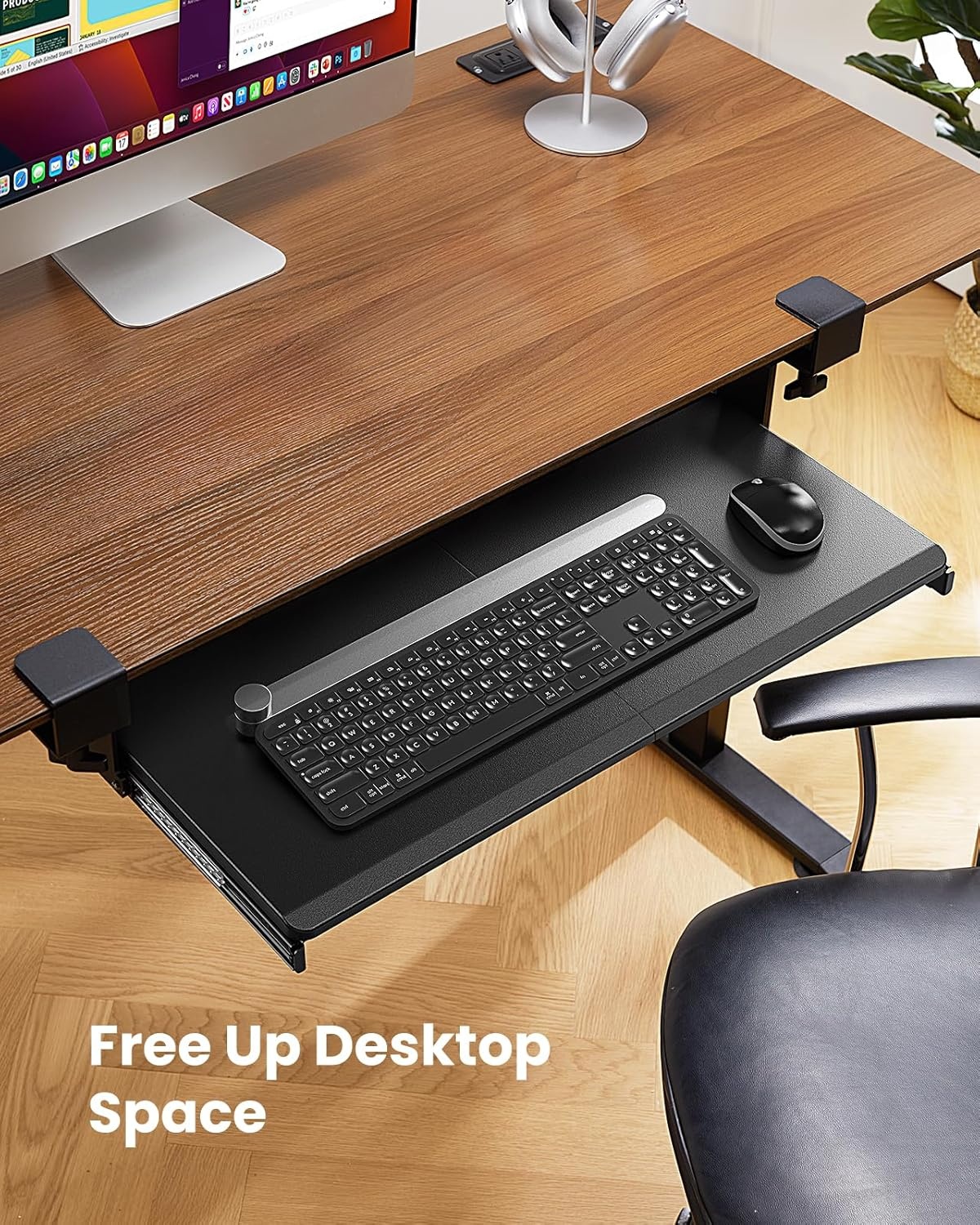 image:imageErgear ErGear Keyboard Tray Under Desk Corner Keyboard Tray with 45 Adjustable C Clamp for L Shaped Desk Computer Keyboard amp Mouse Tray Smooth Slide Out for Typing 2638 W x 1161 D Black
