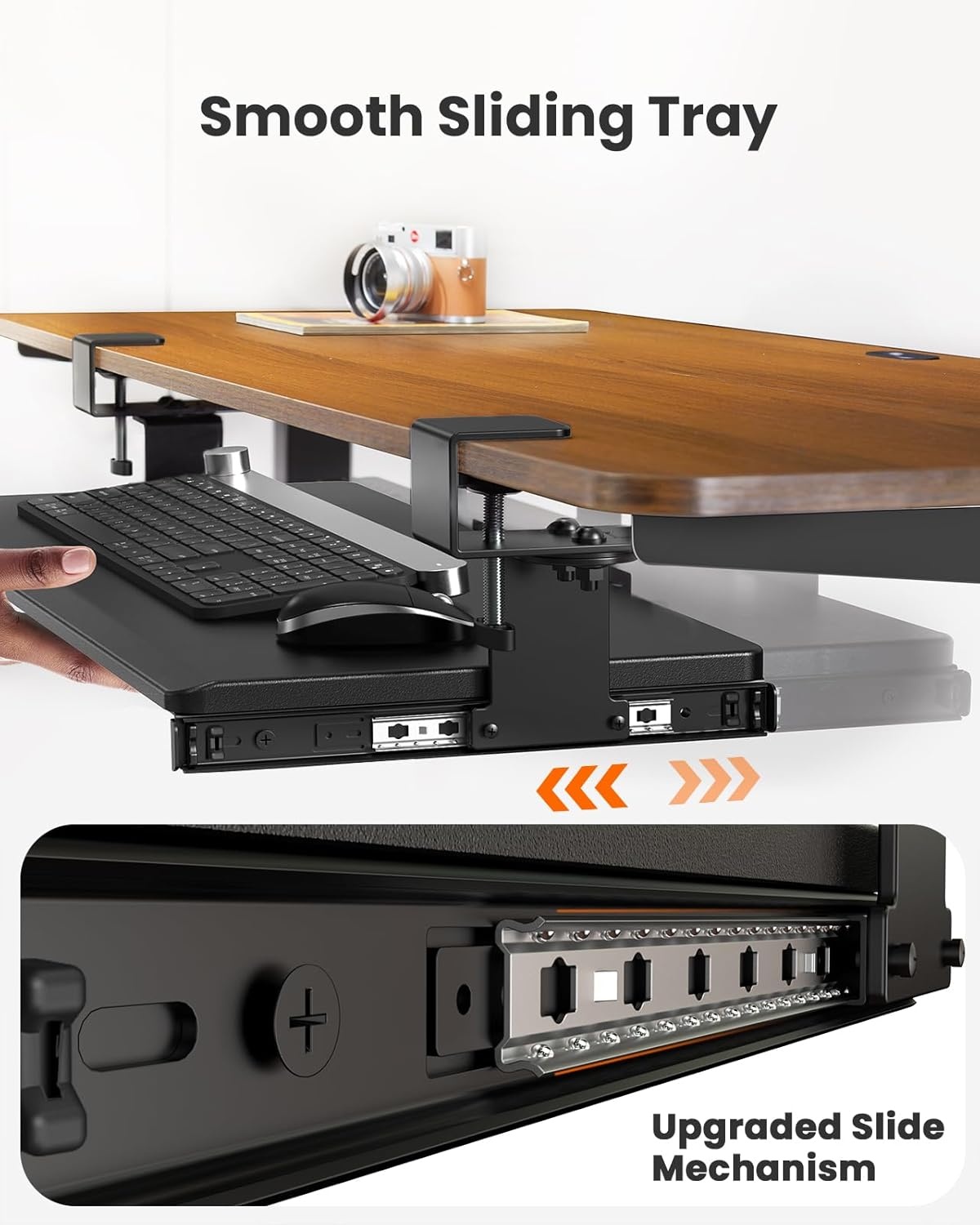 image:imageErgear ErGear Keyboard Tray Under Desk Corner Keyboard Tray with 45 Adjustable C Clamp for L Shaped Desk Computer Keyboard amp Mouse Tray Smooth Slide Out for Typing 2638 W x 1161 D Black