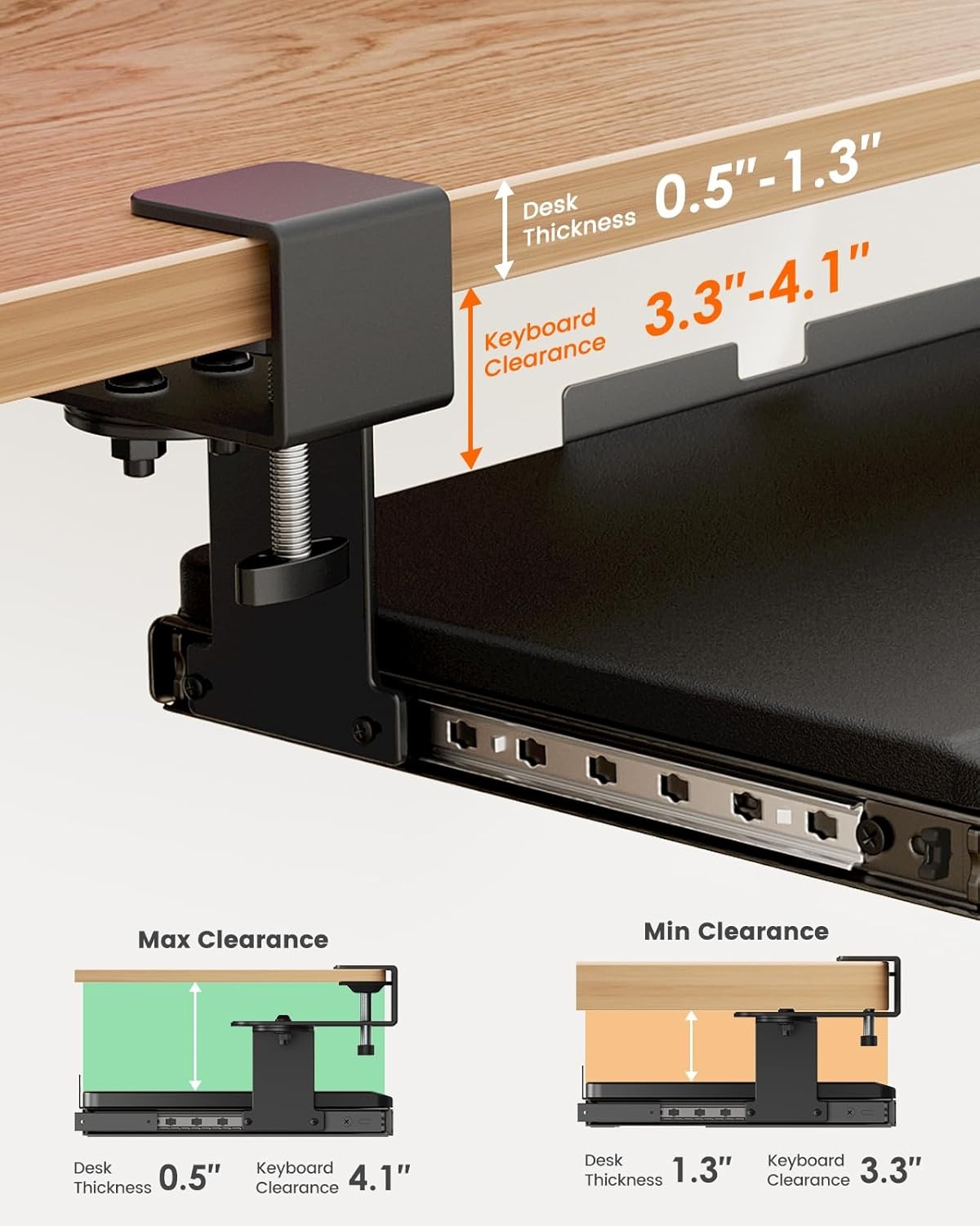 image:imageErgear ErGear Keyboard Tray Under Desk Corner Keyboard Tray with 45 Adjustable C Clamp for L Shaped Desk Computer Keyboard amp Mouse Tray Smooth Slide Out for Typing 2638 W x 1161 D Black
