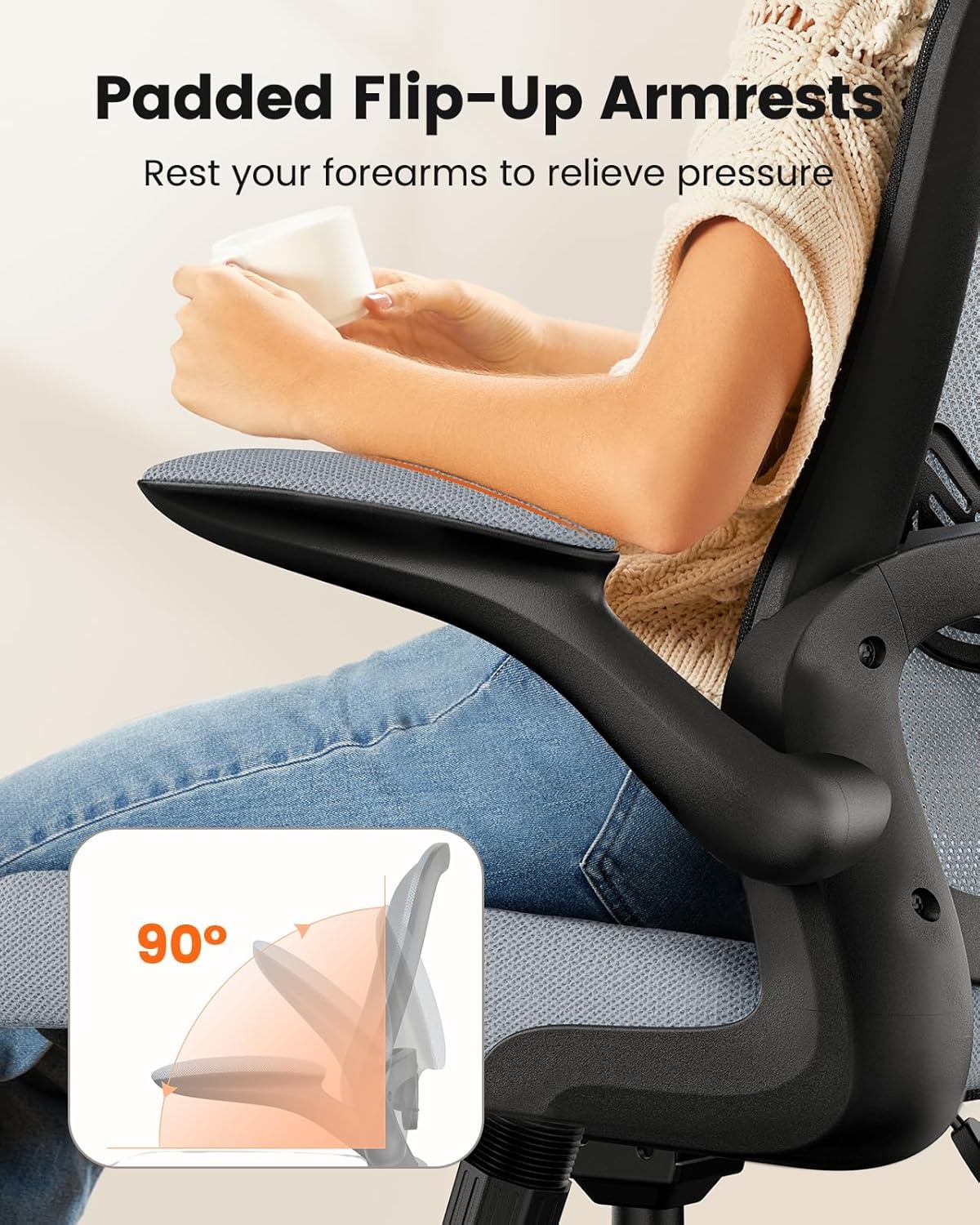 image:imageErGear Drafting Chair Standing Desk Chair with FlipUp Armrests High Desk Chair Adjustable Height Ergonomic Tall Office Chair with Lumbar Support and Adjustable Footrest RingBlue