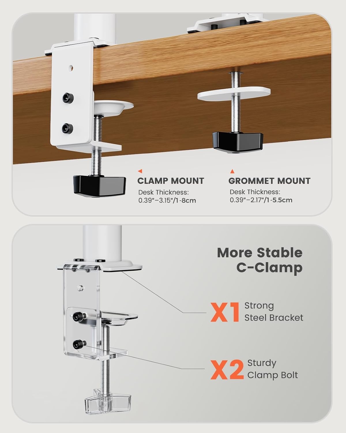 image:imageErGear Dual Monitor Desk Mount for 1334 Monitors up to 265 lbs Fully Adjustable Monitor Stand Holds 2 Computer Screens HeavyDuty Dual Monitor Arm with CClamp amp Grommet Base Black EGCM13BWhite