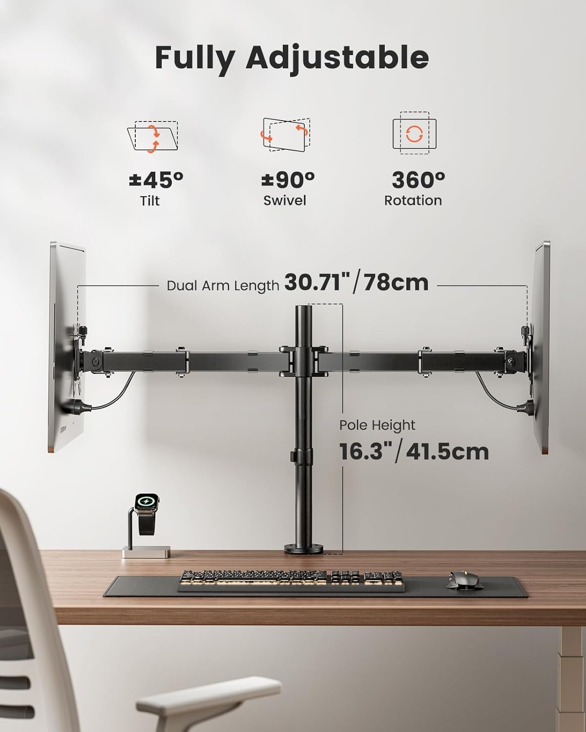 image:imageErGear Dual Monitor Desk Mount for 1334 Monitors up to 265 lbs Fully Adjustable Monitor Stand Holds 2 Computer Screens HeavyDuty Dual Monitor Arm with CClamp amp Grommet Base Black EGCM13BBlack