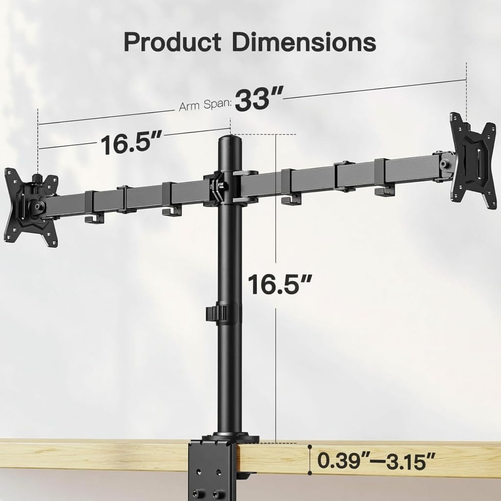 image:imageErGear Dual Monitor Desk Mount for 1334 Monitors up to 265 lbs Fully Adjustable Monitor Stand Holds 2 Computer Screens HeavyDuty Dual Monitor Arm with CClamp amp Grommet Base Black EGCM13BBlack