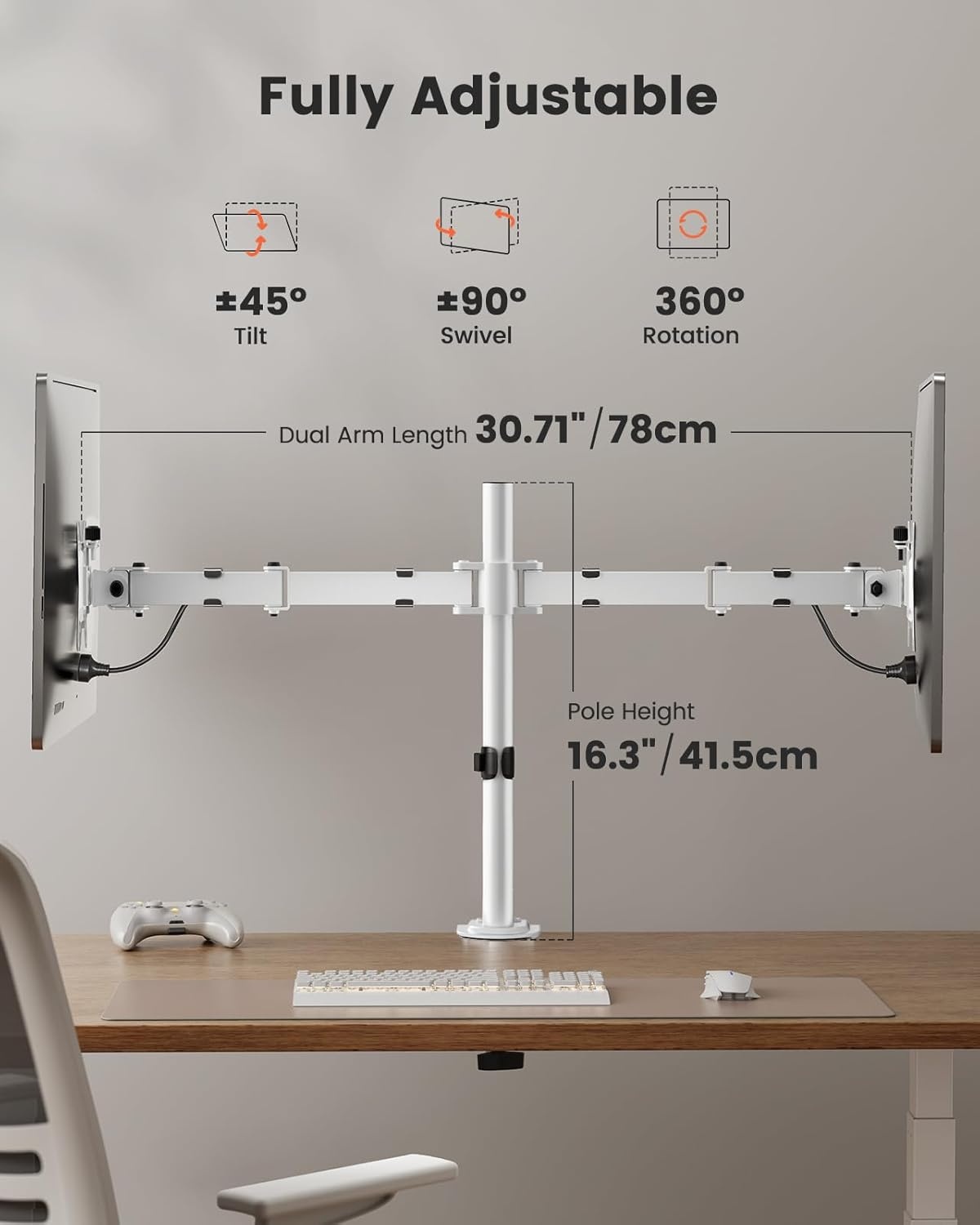 image:imageErGear Dual Monitor Desk Mount for 1334 Monitors up to 265 lbs Fully Adjustable Monitor Stand Holds 2 Computer Screens HeavyDuty Dual Monitor Arm with CClamp amp Grommet Base Black EGCM13BWhite