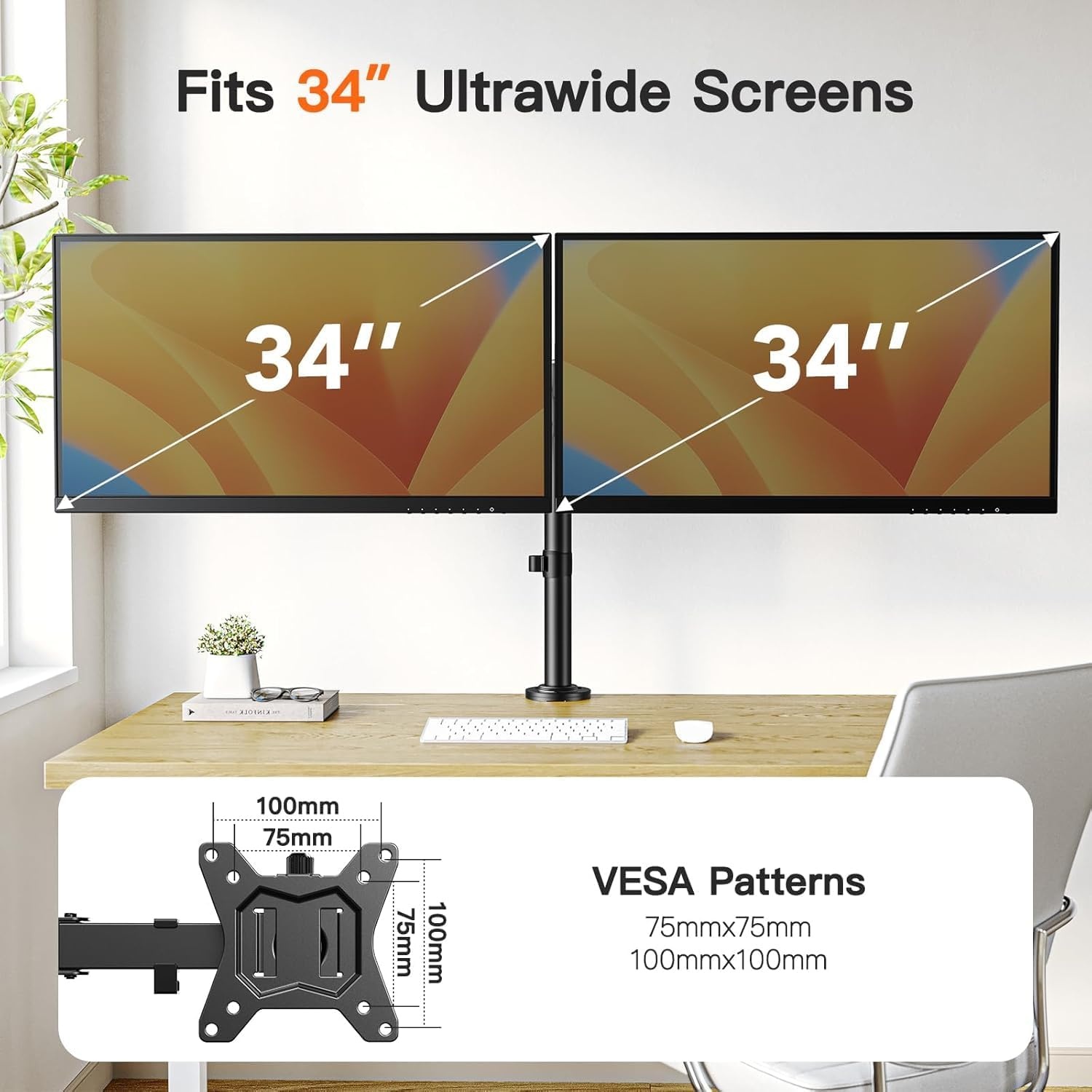 image:imageErGear Dual Monitor Desk Mount for 1334 Monitors up to 265 lbs Fully Adjustable Monitor Stand Holds 2 Computer Screens HeavyDuty Dual Monitor Arm with CClamp amp Grommet Base Black EGCM13BBlack