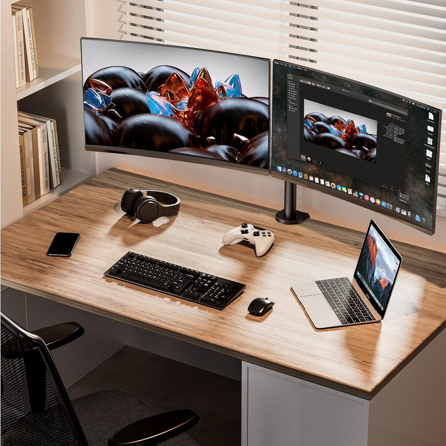 image:imageErGear Dual Monitor Desk Mount for 1334 Monitors up to 265 lbs Fully Adjustable Monitor Stand Holds 2 Computer Screens HeavyDuty Dual Monitor Arm with CClamp amp Grommet Base Black EGCM13BBlack