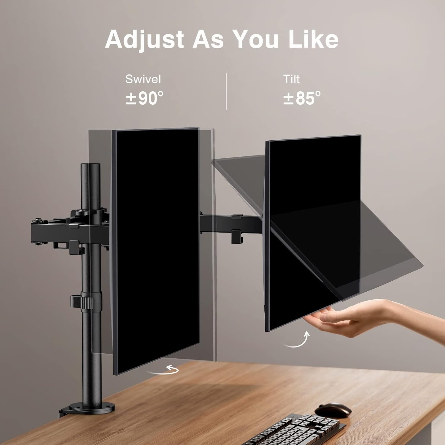 image:imageErGear Dual Monitor Desk Mount for 1334 Monitors up to 265 lbs Fully Adjustable Monitor Stand Holds 2 Computer Screens HeavyDuty Dual Monitor Arm with CClamp amp Grommet Base Black EGCM13BBlack