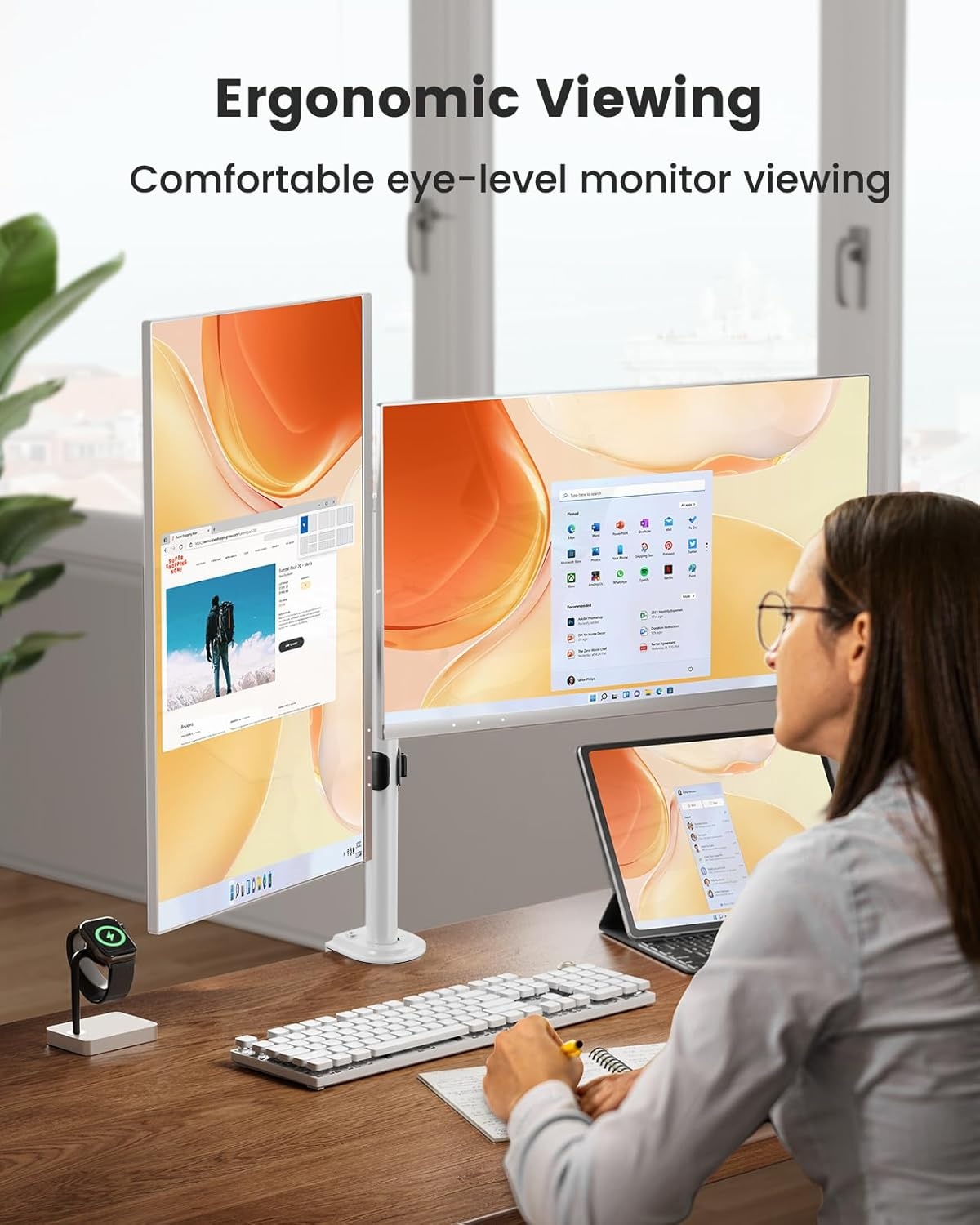 image:imageErGear Dual Monitor Desk Mount for 1334 Monitors up to 265 lbs Fully Adjustable Monitor Stand Holds 2 Computer Screens HeavyDuty Dual Monitor Arm with CClamp amp Grommet Base Black EGCM13BWhite