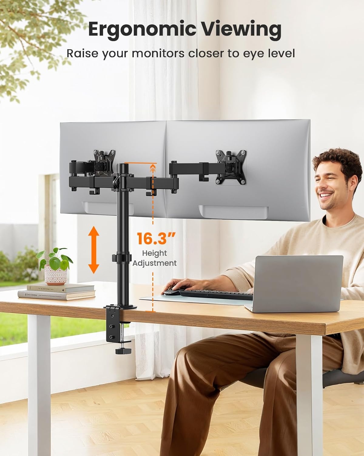 image:imageErGear Dual Monitor Stand HeavyDuty Monitor Mount for 1732 Monitors Flexible Arms with Easy DualMonitor Alignment Sturdy Stepped Arm Design for Superior Support Supports 22 lbs per Arm