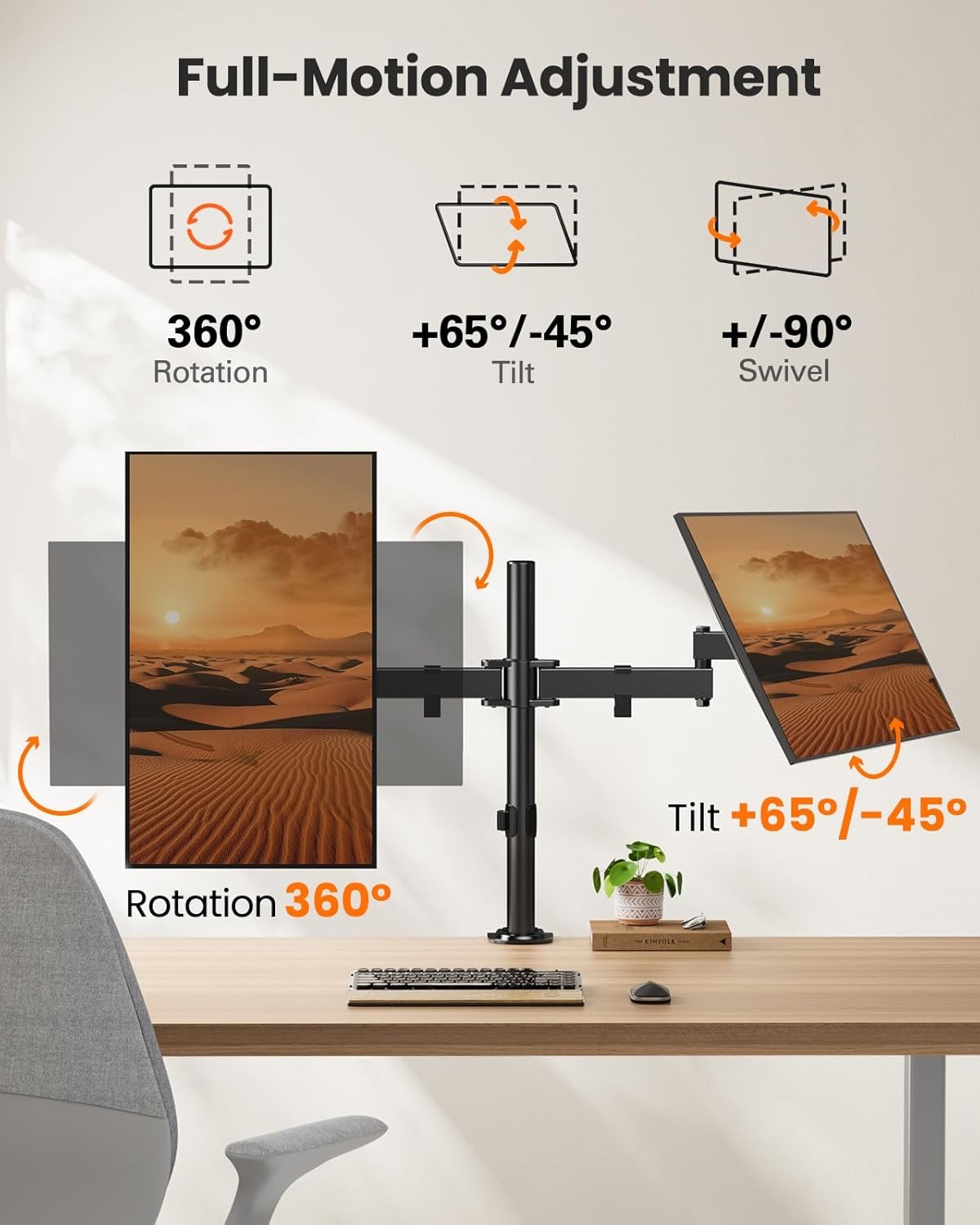 image:imageErGear Dual Monitor Stand HeavyDuty Monitor Mount for 1732 Monitors Flexible Arms with Easy DualMonitor Alignment Sturdy Stepped Arm Design for Superior Support Supports 22 lbs per Arm