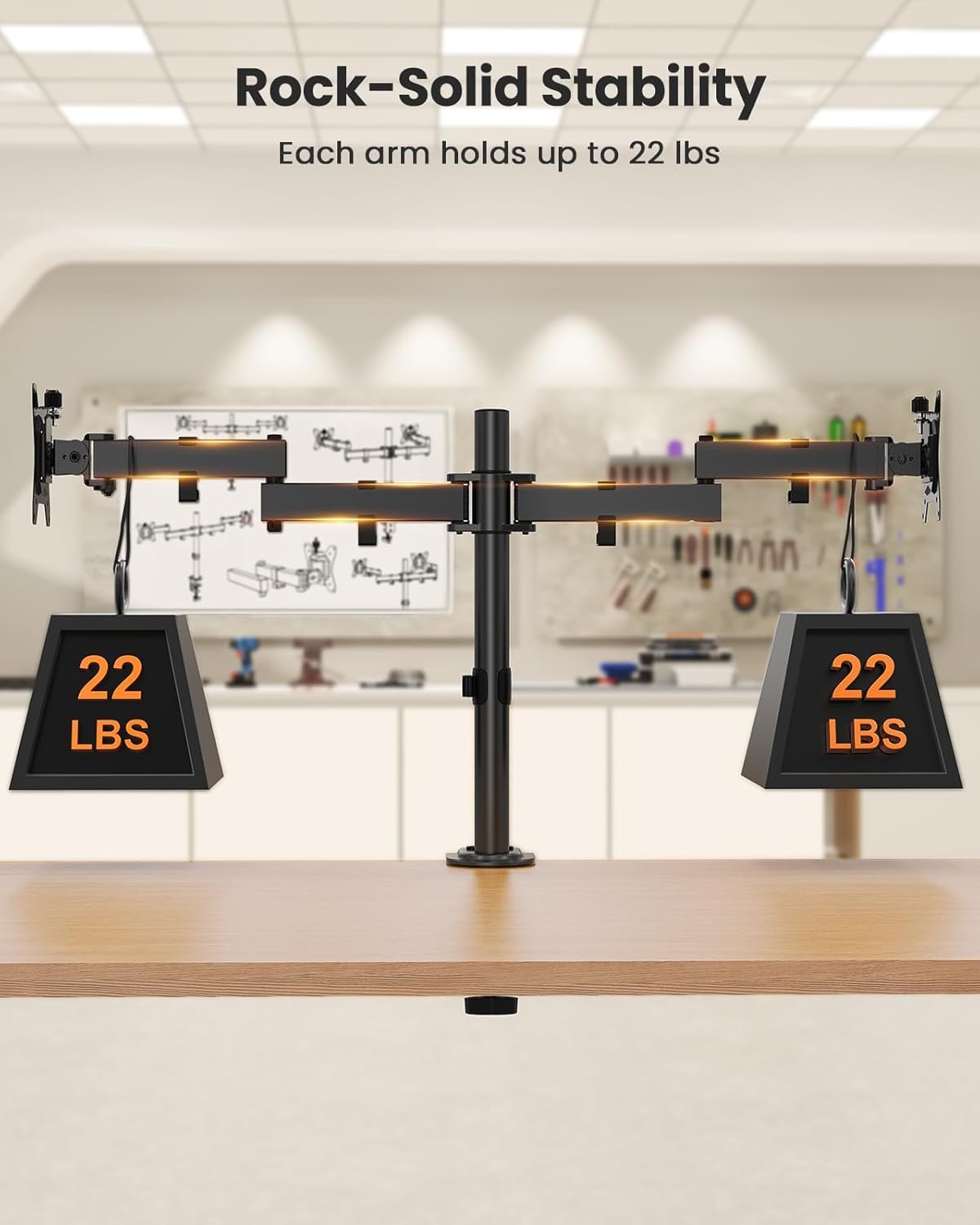 image:imageErGear Dual Monitor Stand HeavyDuty Monitor Mount for 1732 Monitors Flexible Arms with Easy DualMonitor Alignment Sturdy Stepped Arm Design for Superior Support Supports 22 lbs per Arm
