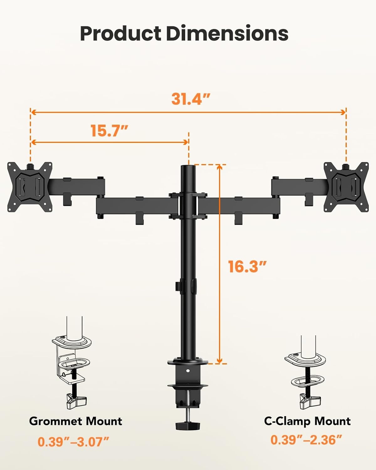 image:imageErGear Dual Monitor Stand HeavyDuty Monitor Mount for 1732 Monitors Flexible Arms with Easy DualMonitor Alignment Sturdy Stepped Arm Design for Superior Support Supports 22 lbs per Arm