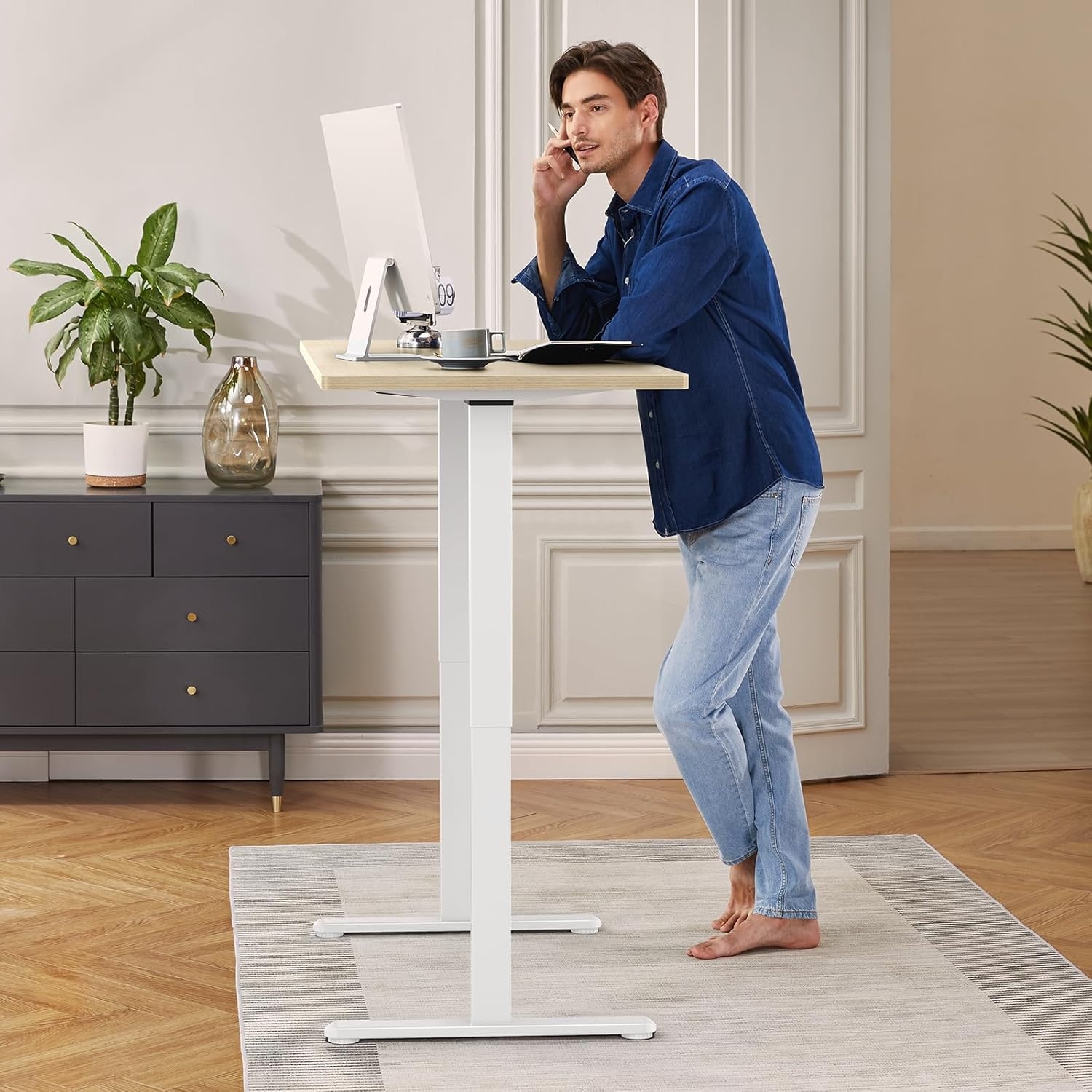 image:imageErGear Dual Motor Standing Desk Frame Electric Adjustable Legs Compatible Desktop Size 4490 264 lbs Weight Capacity 4 Memory Height Settings Stand up Desks Base Black Frame OnlyWhite