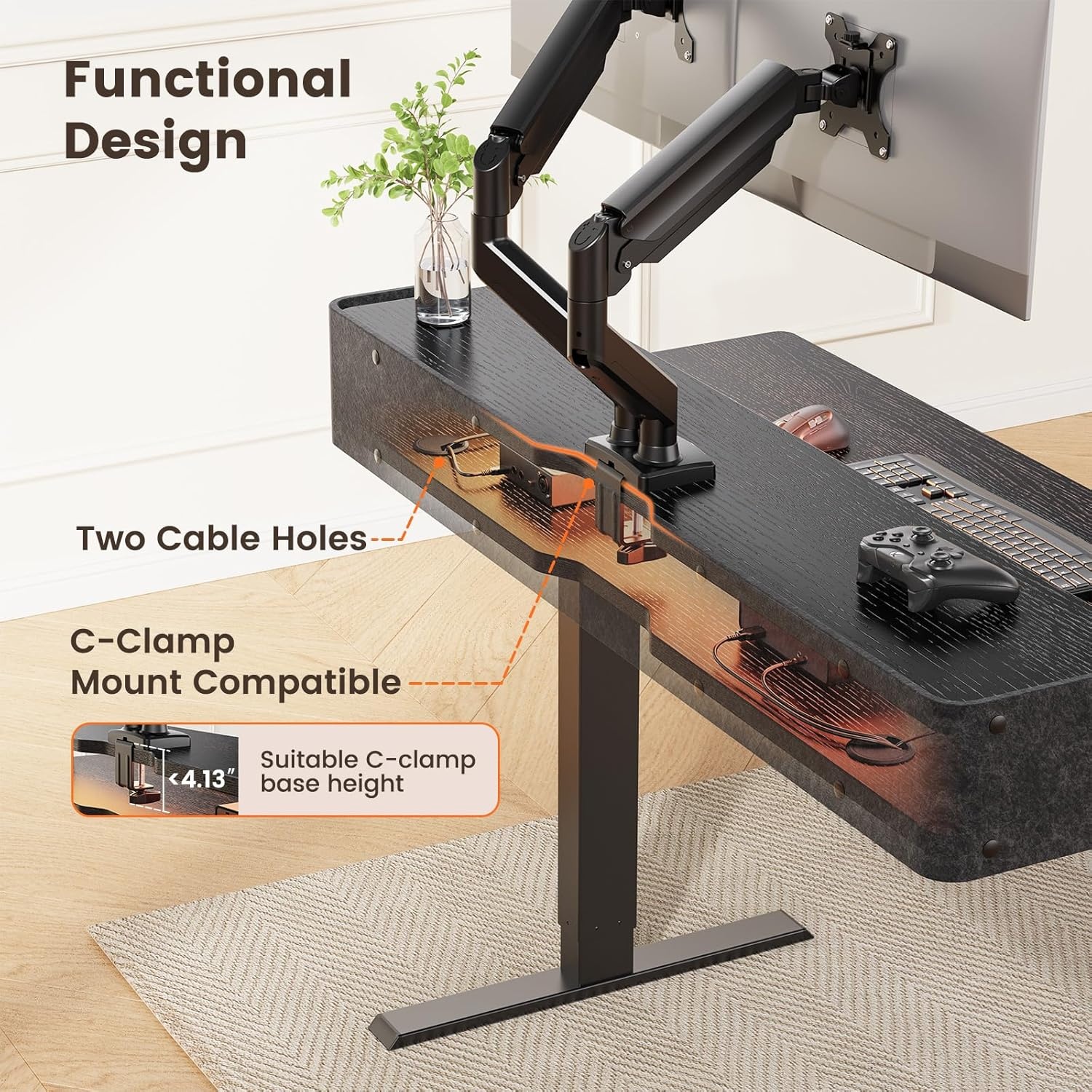 image:imageErGear Electric Standing Desk 48x24 Inch Adjustable Sit Stand Desk with Bookshelf amp Monitor Stand Standing Gaming Desk with LED Light Strip Stand Up Desk for Home Office Vintage BrownBlack