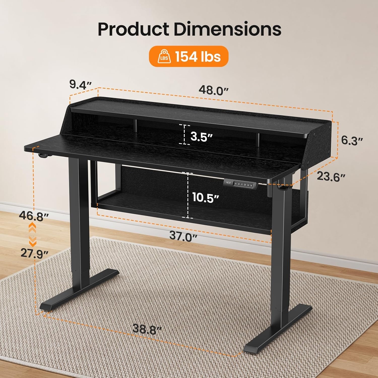 image:imageErGear Electric Standing Desk 48x24 Inch Adjustable Sit Stand Desk with Bookshelf amp Monitor Stand Standing Gaming Desk with LED Light Strip Stand Up Desk for Home Office Vintage BrownBlack