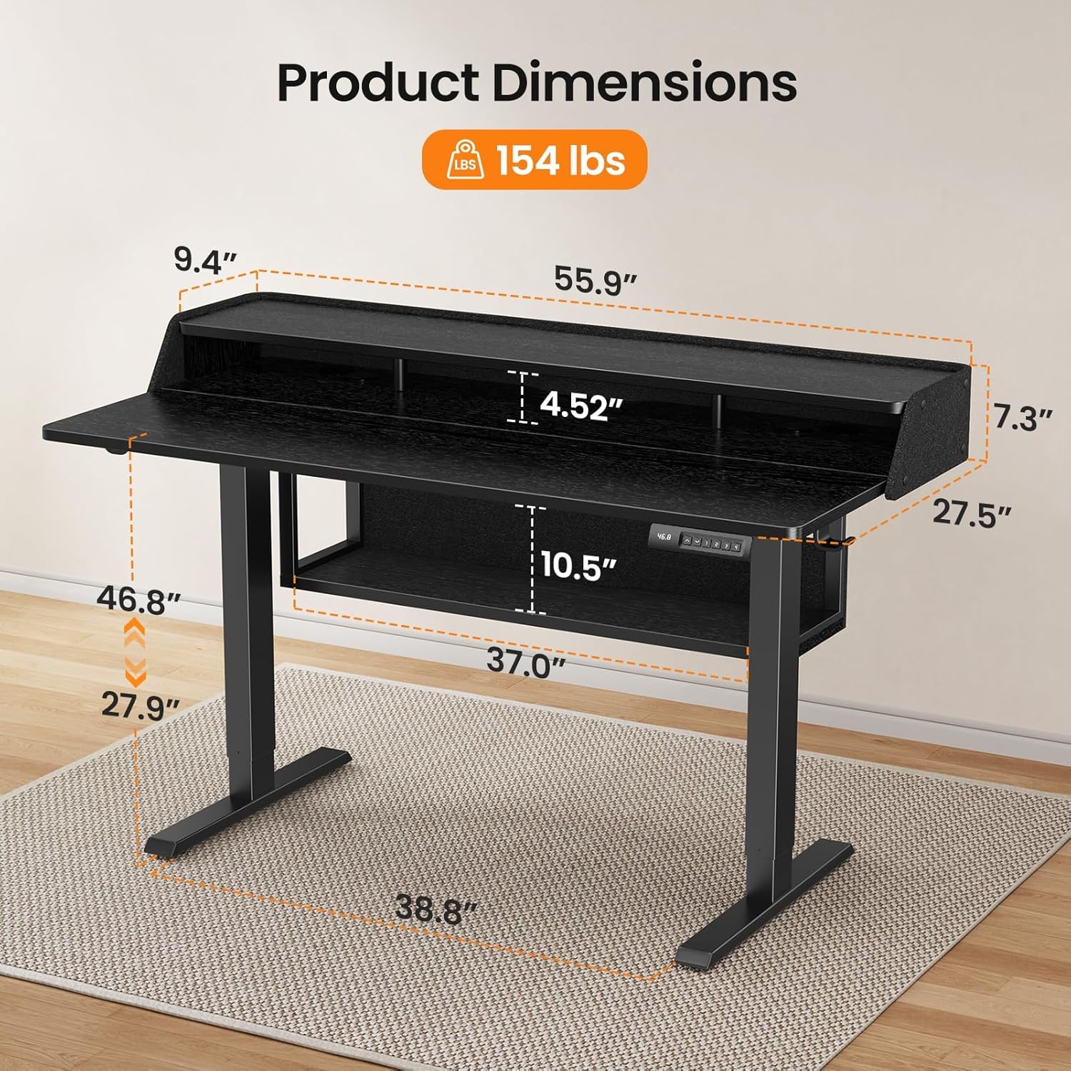 image:imageErGear Electric Standing Desk 48x24 Inch Adjustable Sit Stand Desk with Bookshelf amp Monitor Stand Standing Gaming Desk with LED Light Strip Stand Up Desk for Home Office Vintage BrownBlack
