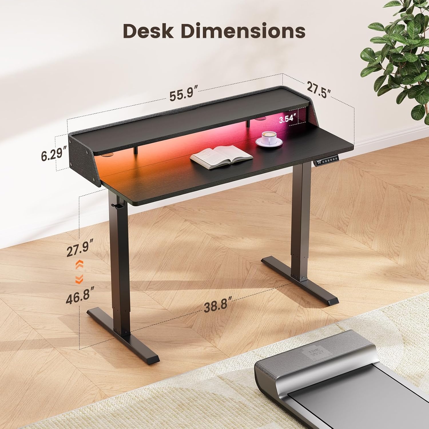 image:imageErGear Electric Standing Desk 48x24 Inch Adjustable Sit Stand Desk with Bookshelf amp Monitor Stand Standing Gaming Desk with LED Light Strip Stand Up Desk for Home Office Vintage BrownBlack