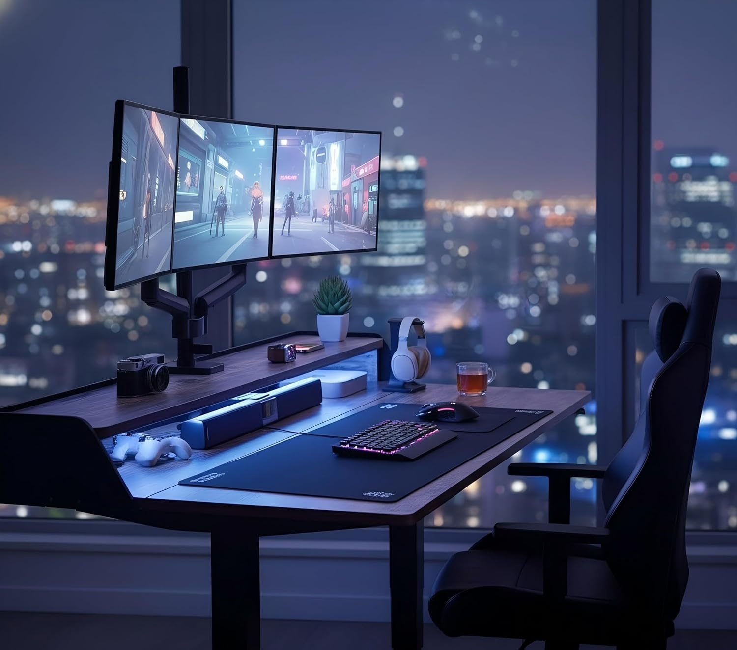 image:imageErGear Electric Standing Desk 48x24 Inch Adjustable Sit Stand Desk with Bookshelf amp Monitor Stand Standing Gaming Desk with LED Light Strip Stand Up Desk for Home Office Vintage BrownVintage Brown