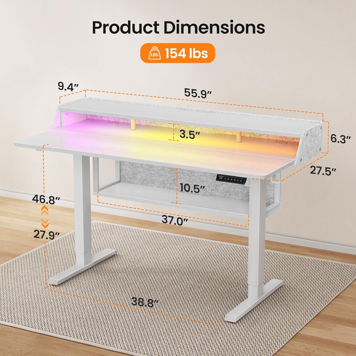 image:imageErGear Electric Standing Desk 48x24 Inch Adjustable Sit Stand Desk with Bookshelf amp Monitor Stand Standing Gaming Desk with LED Light Strip Stand Up Desk for Home Office Vintage BrownWhite