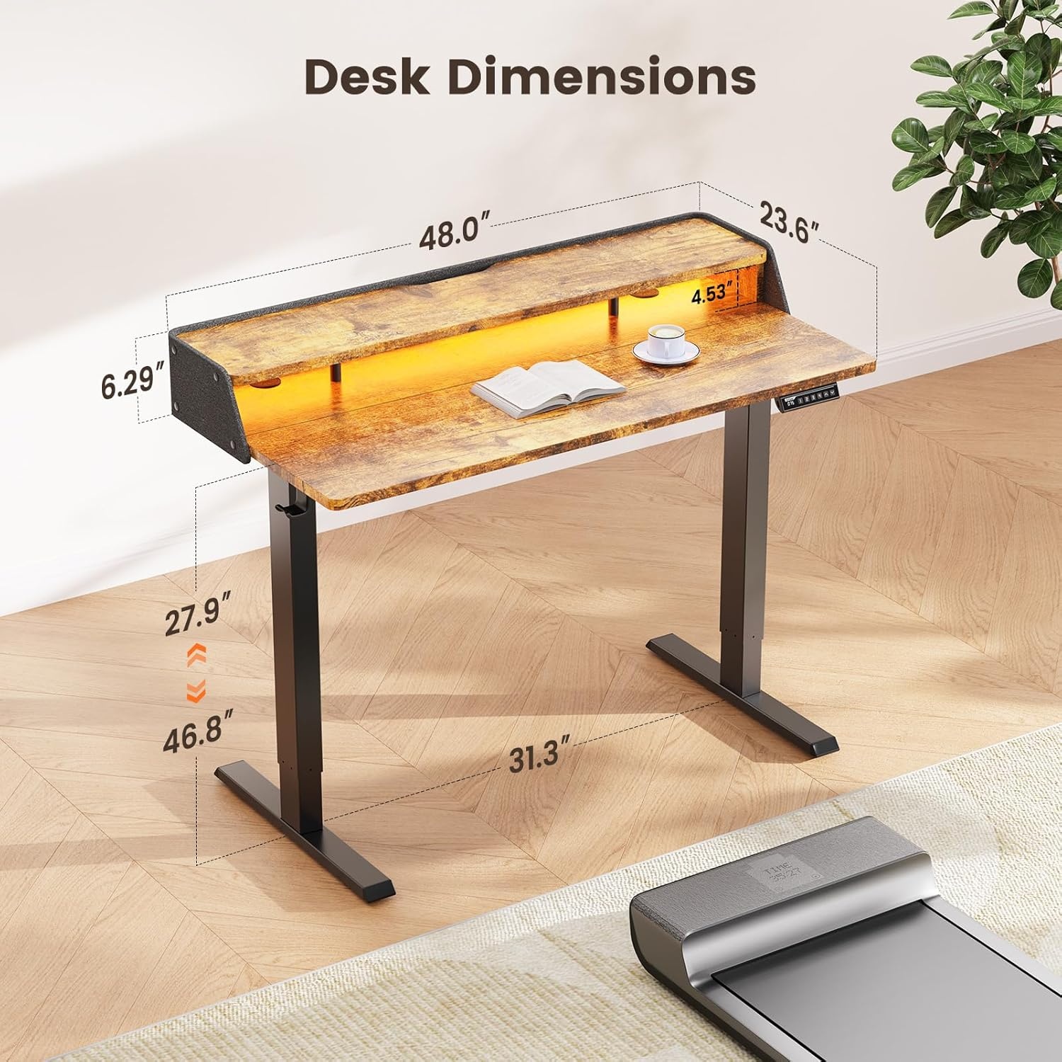 image:imageErGear Electric Standing Desk 48x24 Inch Adjustable Sit Stand Desk with Bookshelf amp Monitor Stand Standing Gaming Desk with LED Light Strip Stand Up Desk for Home Office Vintage BrownVintage Brown