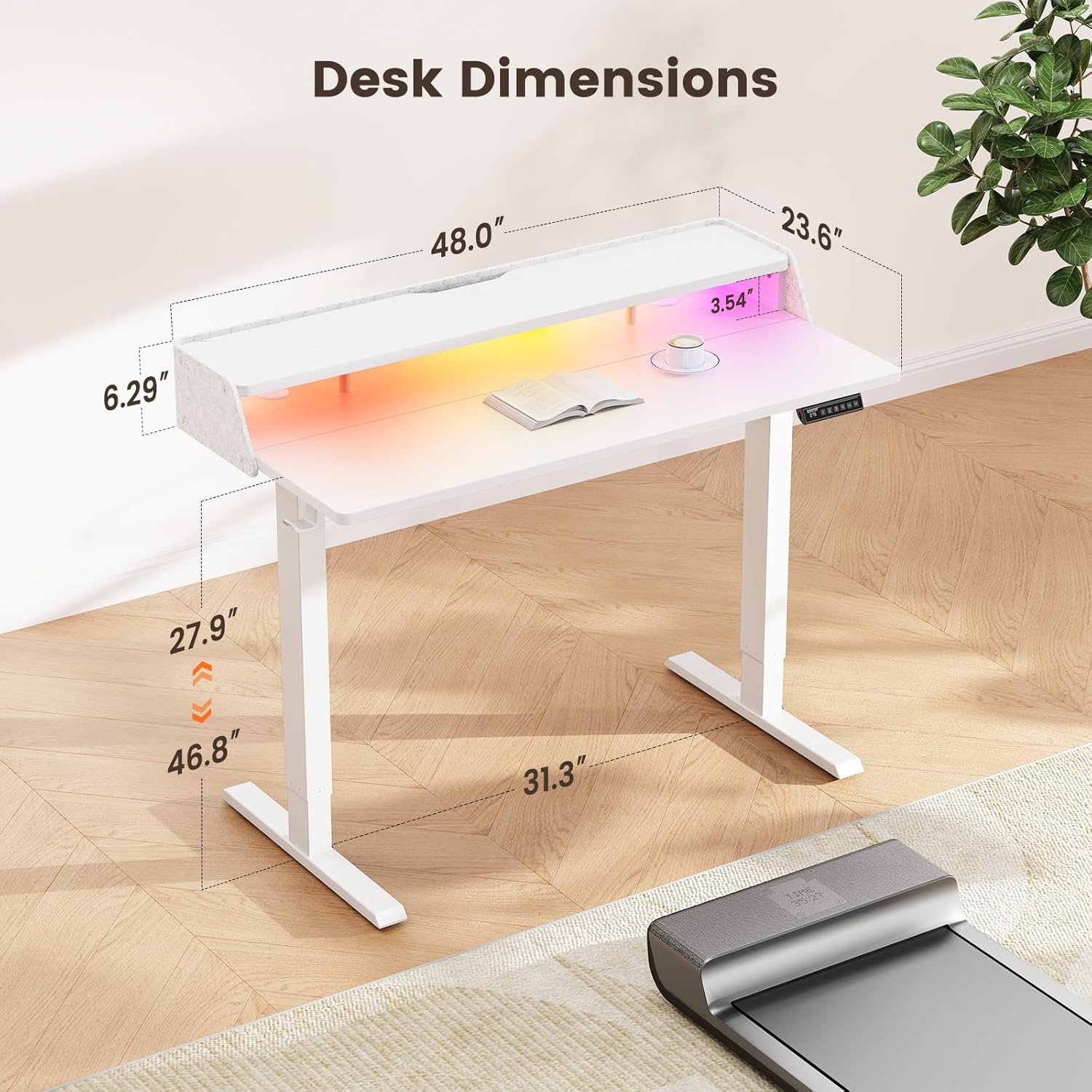 image:imageErGear Electric Standing Desk 48x24 Inch Adjustable Sit Stand Desk with Bookshelf amp Monitor Stand Standing Gaming Desk with LED Light Strip Stand Up Desk for Home Office Vintage BrownWhite