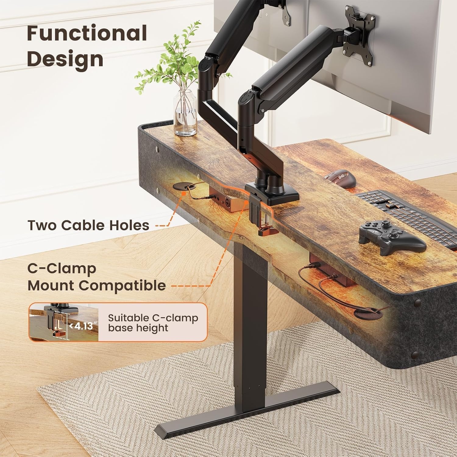 image:imageErGear Electric Standing Desk 48x24 Inch Adjustable Sit Stand Desk with Bookshelf amp Monitor Stand Standing Gaming Desk with LED Light Strip Stand Up Desk for Home Office Vintage BrownVintage Brown