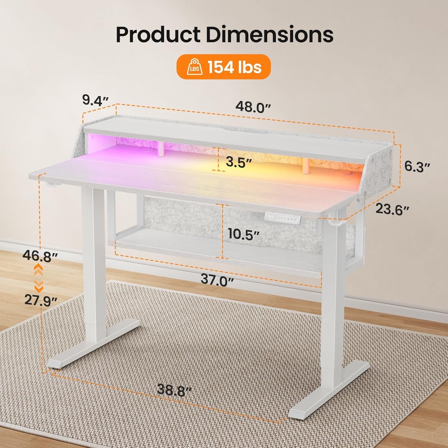 image:imageErGear Electric Standing Desk 48x24 Inch Adjustable Sit Stand Desk with Bookshelf amp Monitor Stand Standing Gaming Desk with LED Light Strip Stand Up Desk for Home Office Vintage BrownWhite