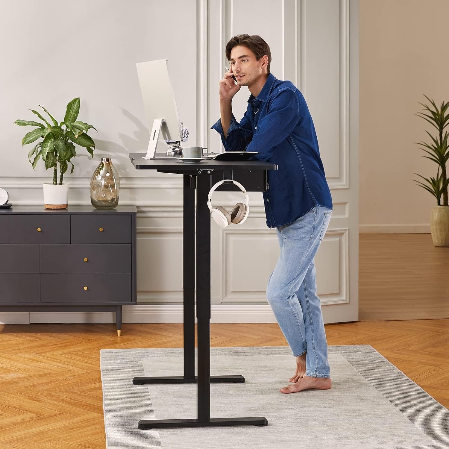 image:imageErGear Electric Standing Desk Legs 4 Memory Height Settings Height Adjustable Desk Frame Sit Stand Table Legs Up to 472 Ergonomic Stand up Converter Base Workstation Black Frame OnlyBlack