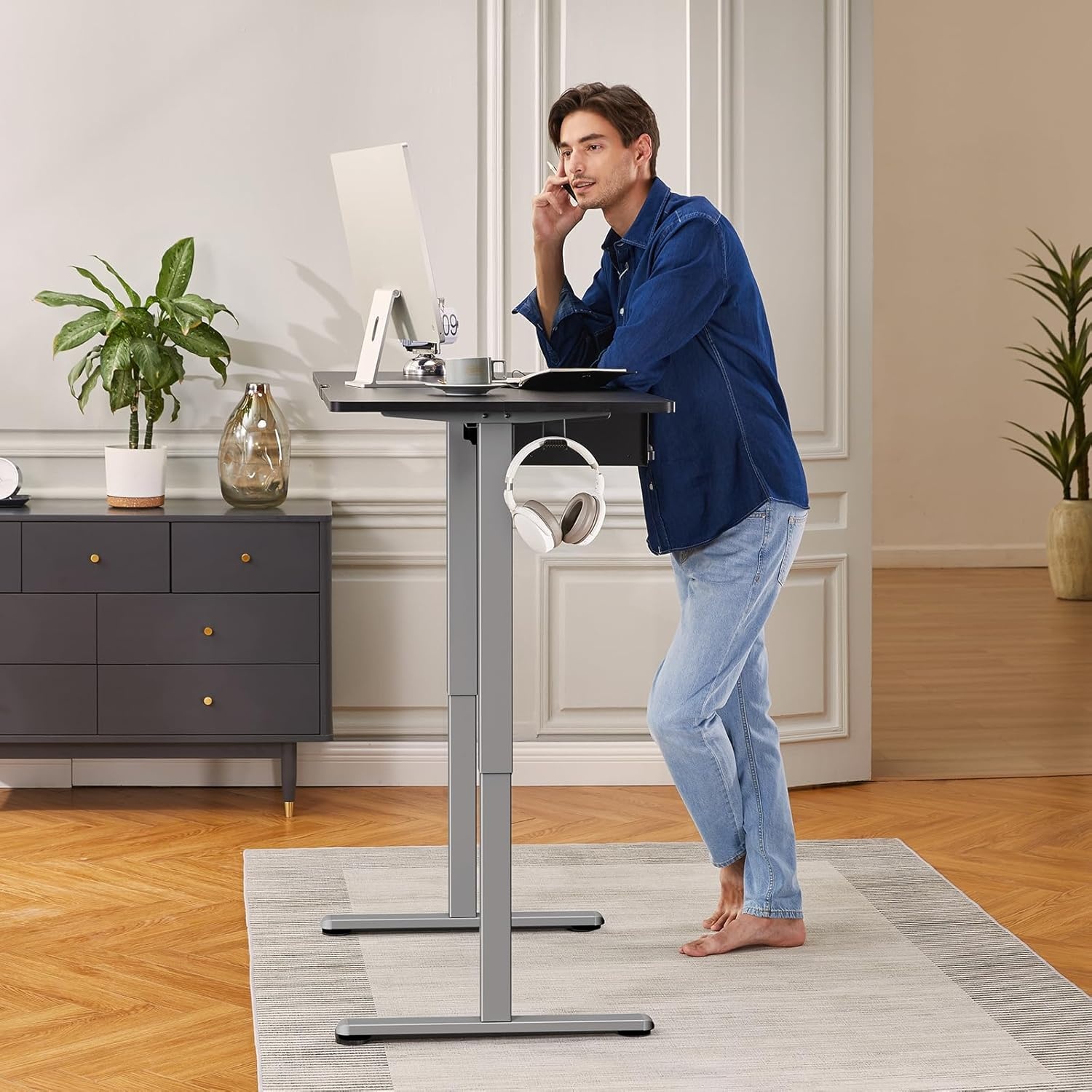 image:imageErGear Electric Standing Desk Legs 4 Memory Height Settings Height Adjustable Desk Frame Sit Stand Table Legs Up to 472 Ergonomic Stand up Converter Base Workstation Black Frame OnlyGrey