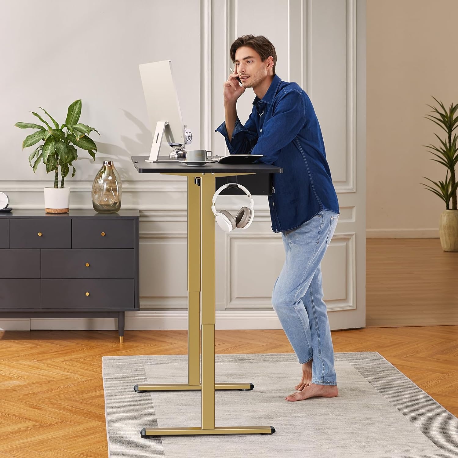 image:imageErGear Electric Standing Desk Legs 4 Memory Height Settings Height Adjustable Desk Frame Sit Stand Table Legs Up to 472 Ergonomic Stand up Converter Base Workstation Black Frame OnlyGlod
