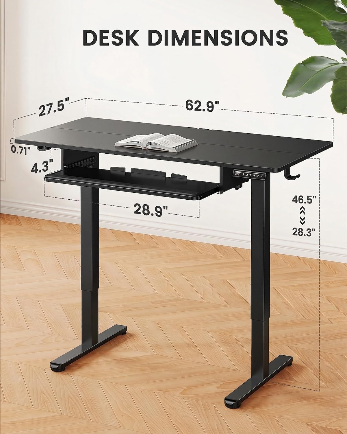 image:imageErGear Electric Standing Desk with Full Size Keyboard Tray Adjustable Height Sit Stand Up Desk Home Office Desk Computer Workstation 48x24 Inches BlackBlack
