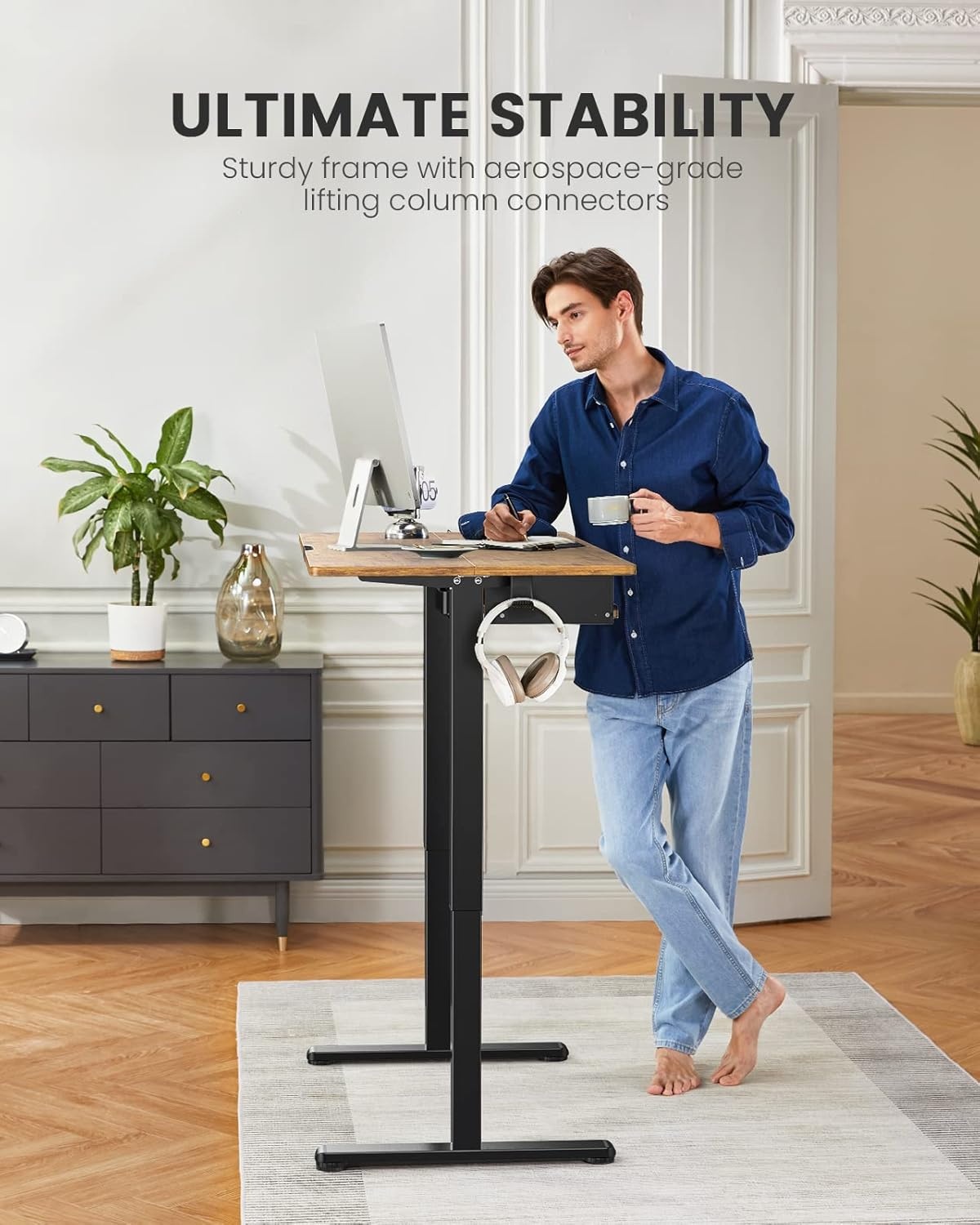 image:imageErGear Electric Standing Desk with Full Size Keyboard Tray Adjustable Height Sit Stand Up Desk Home Office Desk Computer Workstation 48x24 Inches BlackVintage Brown