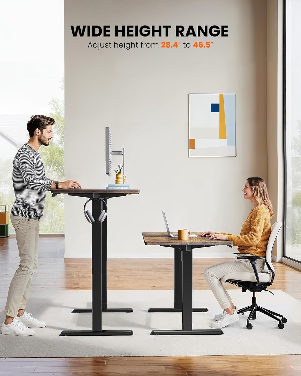 image:imageErGear Electric Standing Desk with Full Size Keyboard Tray Adjustable Height Sit Stand Up Desk Home Office Desk Computer Workstation 48x24 Inches BlackVintage Brown