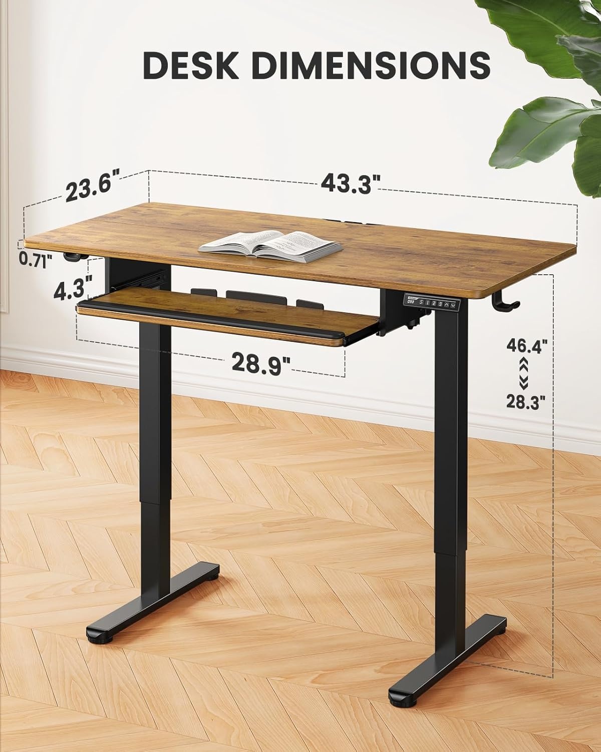 image:imageErGear Electric Standing Desk with Full Size Keyboard Tray Adjustable Height Sit Stand Up Desk Home Office Desk Computer Workstation 48x24 Inches BlackVintage Brown