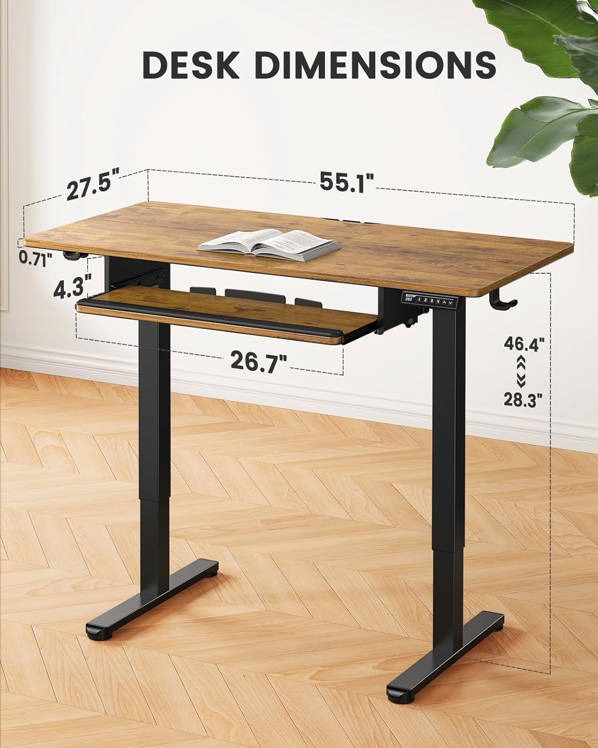 image:imageErGear Electric Standing Desk with Full Size Keyboard Tray Adjustable Height Sit Stand Up Desk Home Office Desk Computer Workstation 48x24 Inches BlackVintage Brown