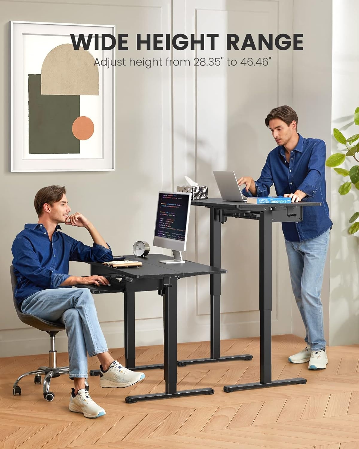 image:imageErGear Electric Standing Desk with Full Size Keyboard Tray Adjustable Height Sit Stand Up Desk Home Office Desk Computer Workstation 48x24 Inches BlackBlack