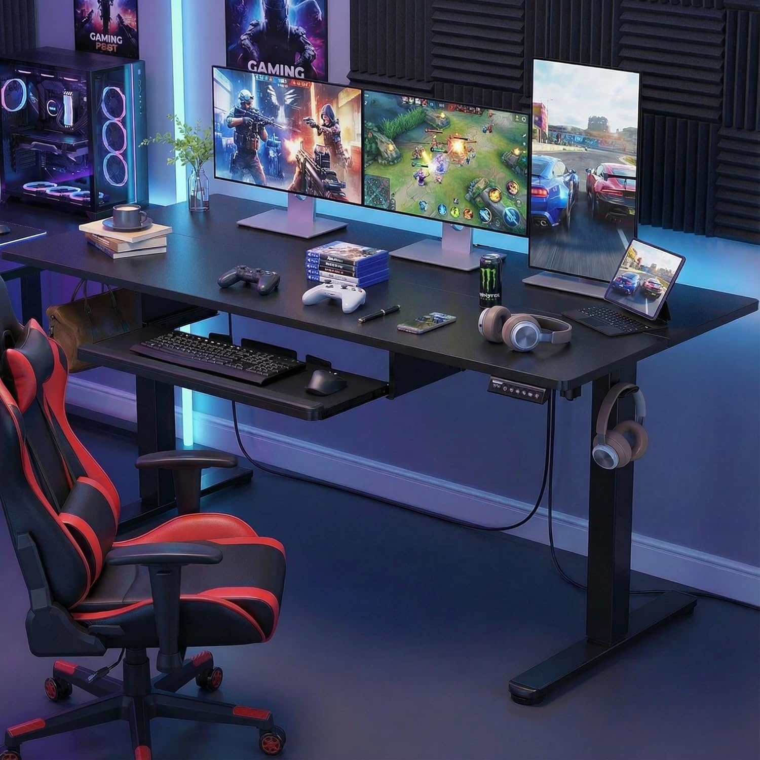 image:imageErGear Electric Standing Desk with Full Size Keyboard Tray Adjustable Height Sit Stand Up Desk Home Office Desk Computer Workstation 48x24 Inches BlackBlack