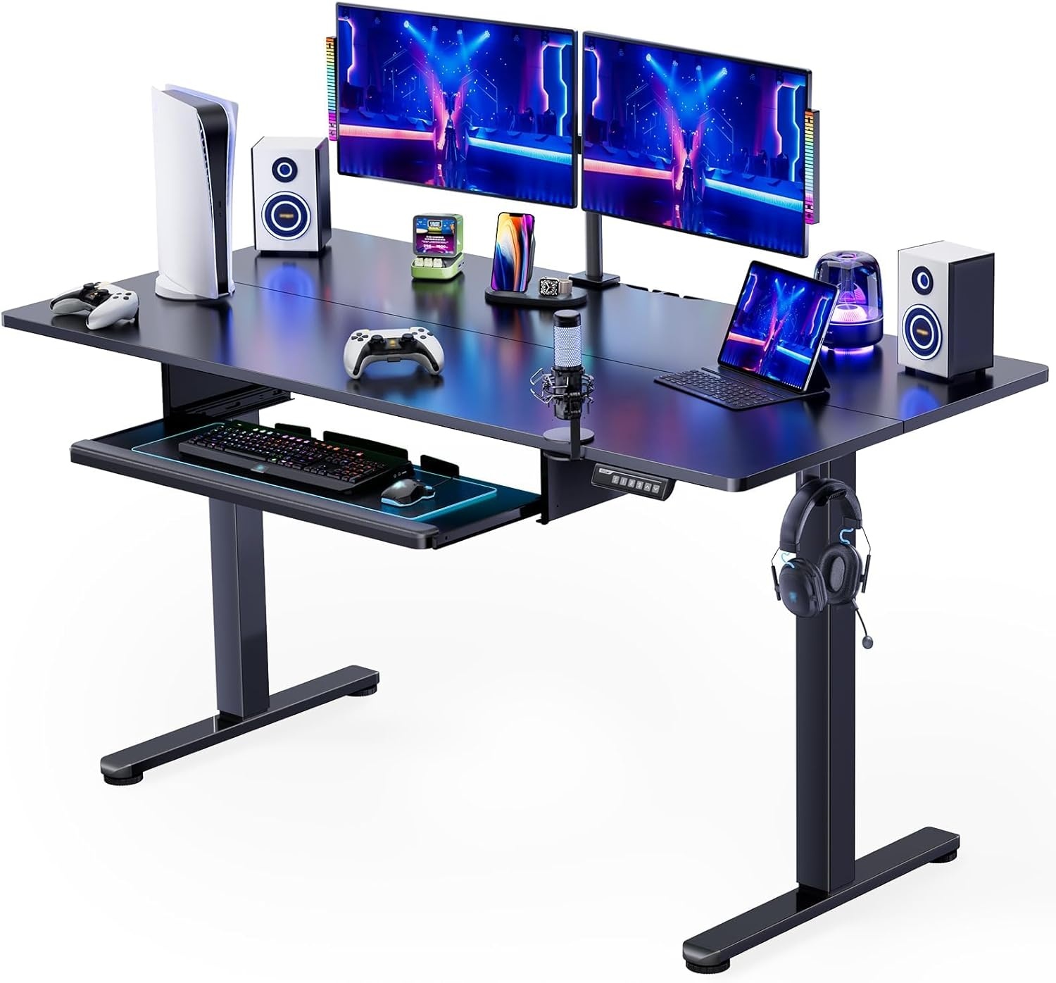 image:imageErGear Electric Standing Desk with Full Size Keyboard Tray Adjustable Height Sit Stand Up Desk Home Office Desk Computer Workstation 48x24 Inches BlackBlack