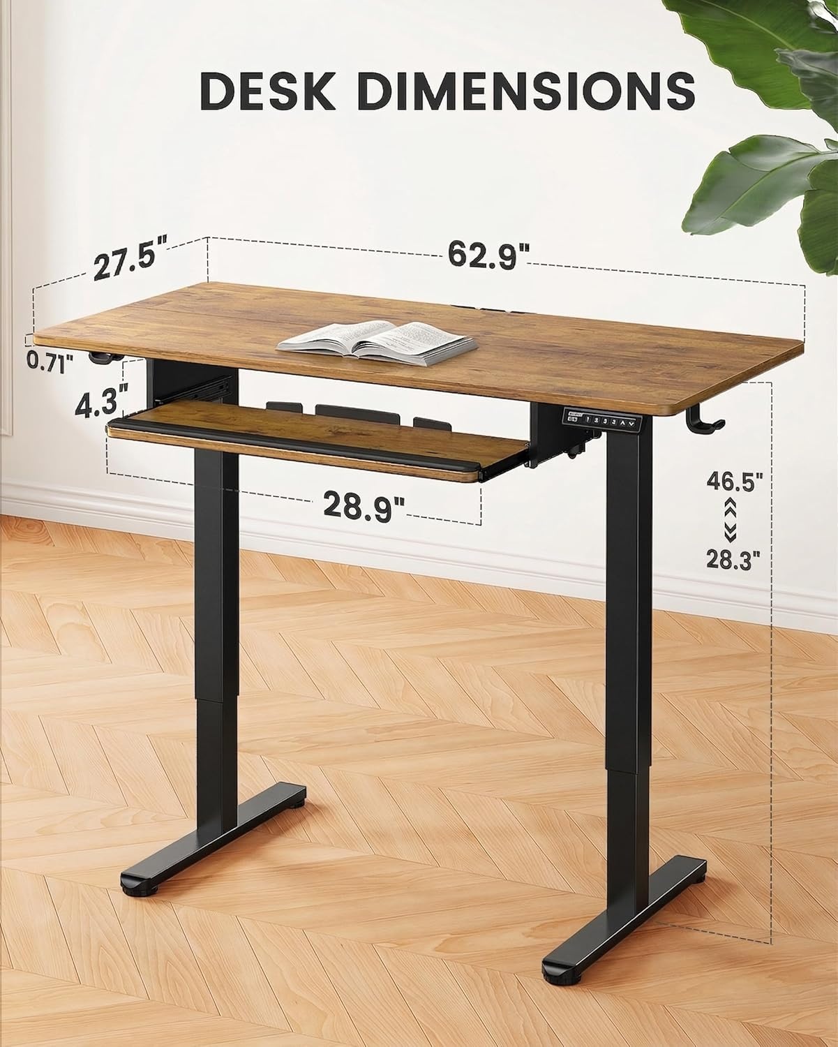 image:imageErGear Electric Standing Desk with Full Size Keyboard Tray Adjustable Height Sit Stand Up Desk Home Office Desk Computer Workstation 48x24 Inches BlackVintage Brown