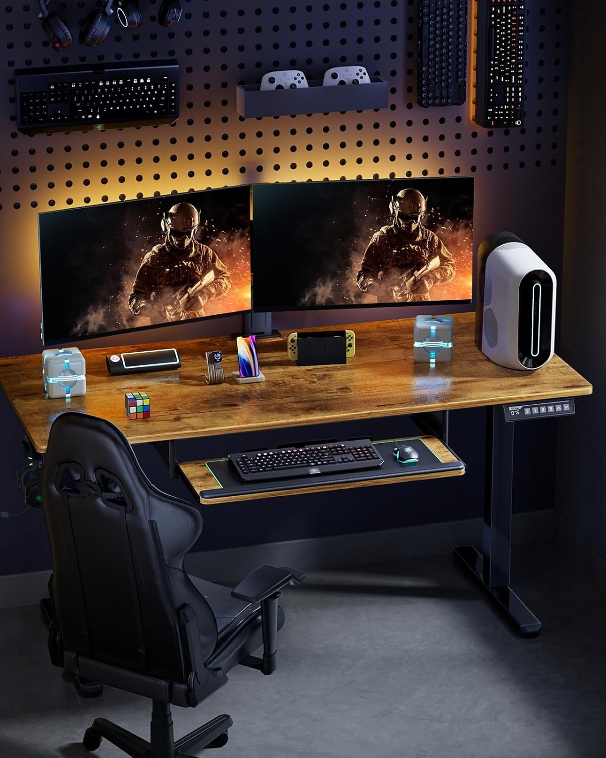 image:imageErGear Electric Standing Desk with Full Size Keyboard Tray Adjustable Height Sit Stand Up Desk Home Office Desk Computer Workstation 48x24 Inches BlackVintage Brown