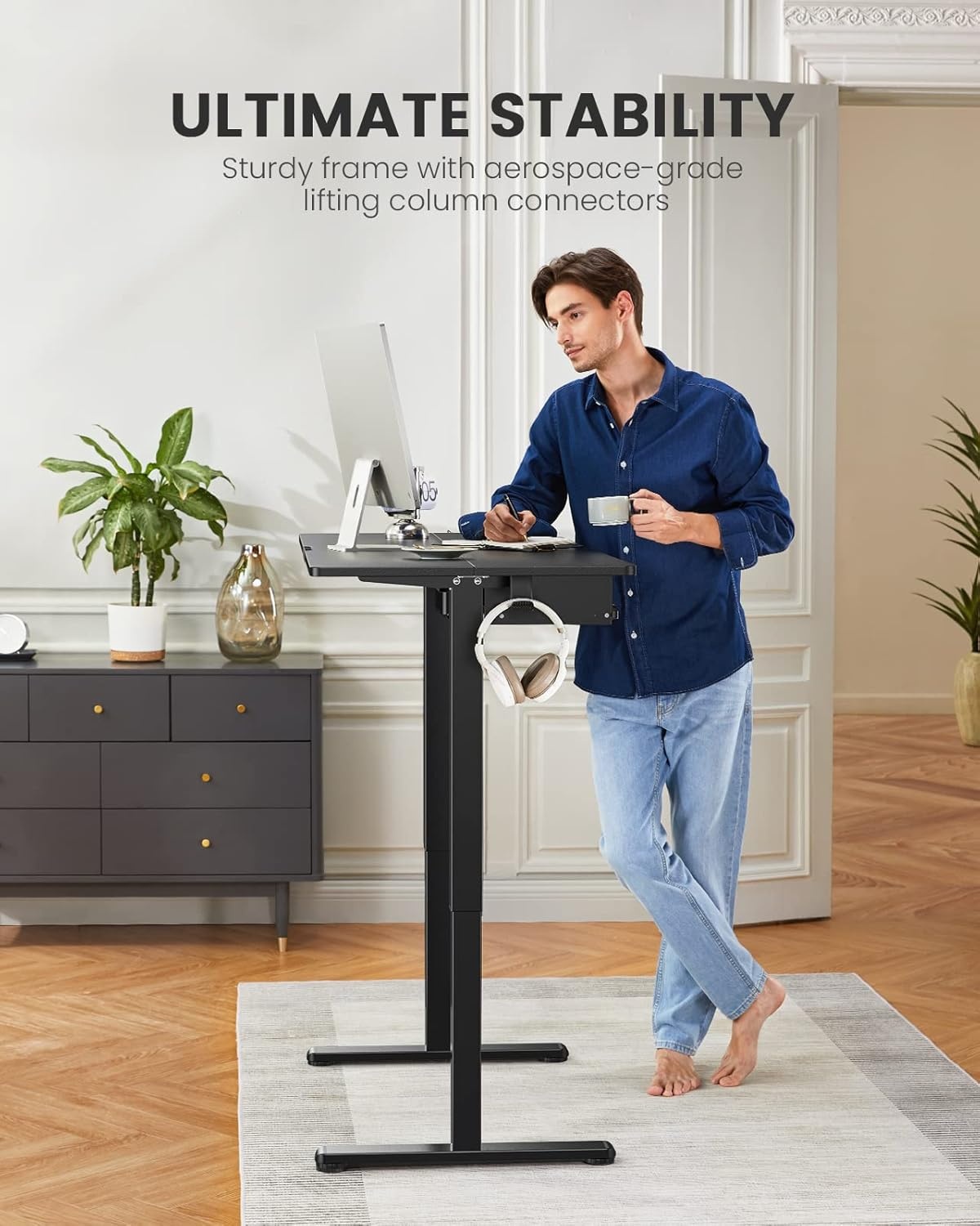 image:imageErGear Electric Standing Desk with Full Size Keyboard Tray Adjustable Height Sit Stand Up Desk Home Office Desk Computer Workstation 48x24 Inches BlackBlack