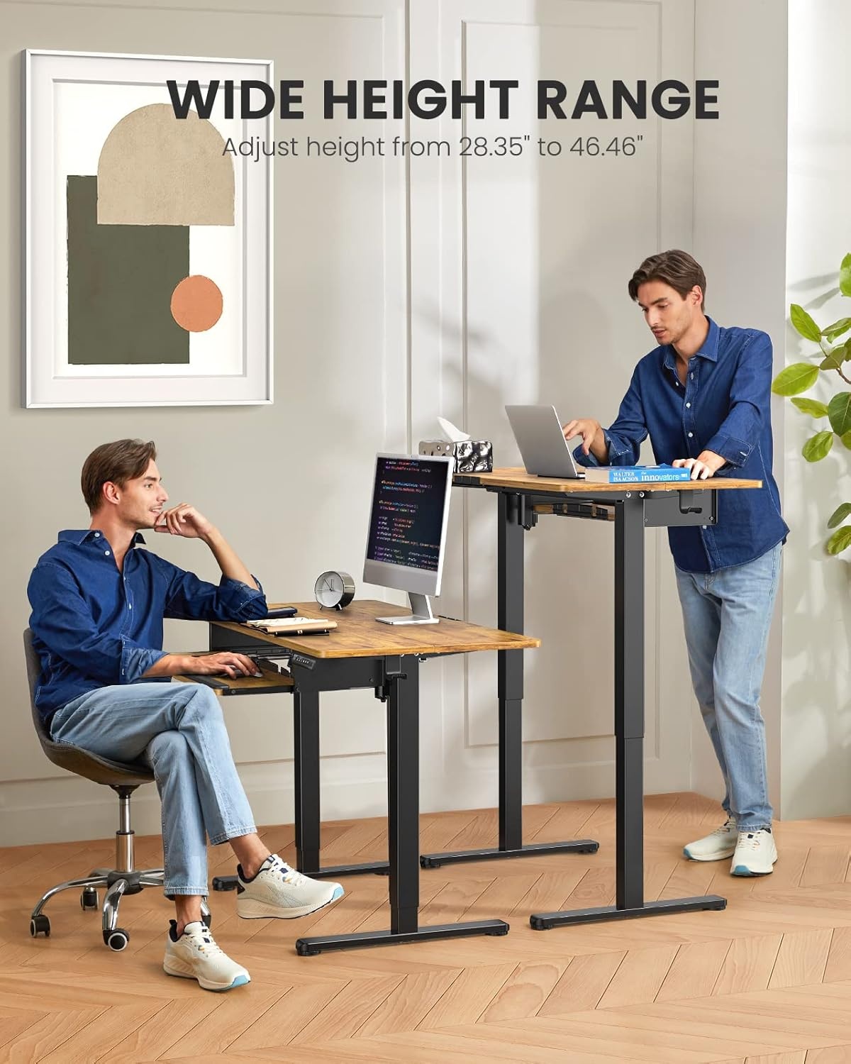 image:imageErGear Electric Standing Desk with Full Size Keyboard Tray Adjustable Height Sit Stand Up Desk Home Office Desk Computer Workstation 48x24 Inches BlackVintage Brown