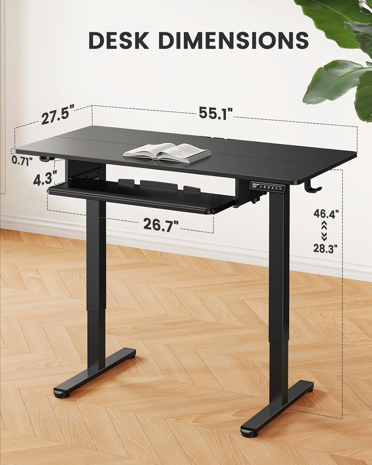 image:imageErGear Electric Standing Desk with Full Size Keyboard Tray Adjustable Height Sit Stand Up Desk Home Office Desk Computer Workstation 48x24 Inches BlackBlack