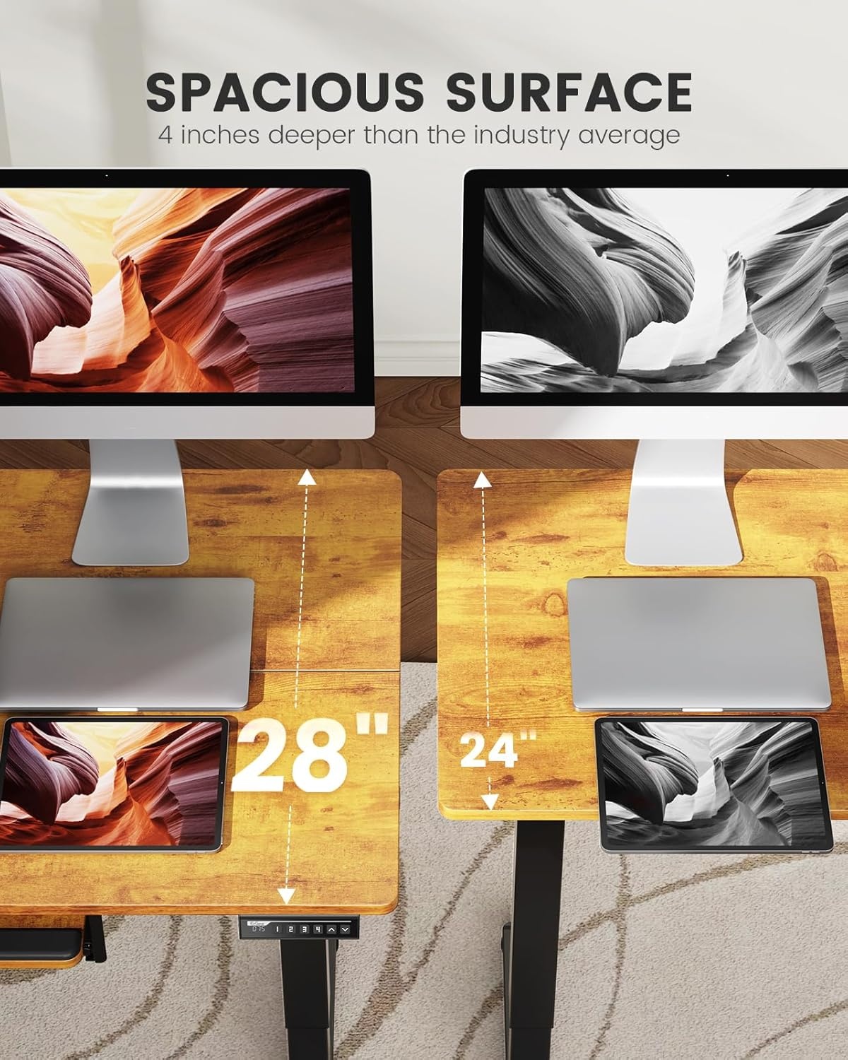image:imageErGear Electric Standing Desk with Full Size Keyboard Tray Adjustable Height Sit Stand Up Desk Home Office Desk Computer Workstation 48x24 Inches BlackVintage Brown