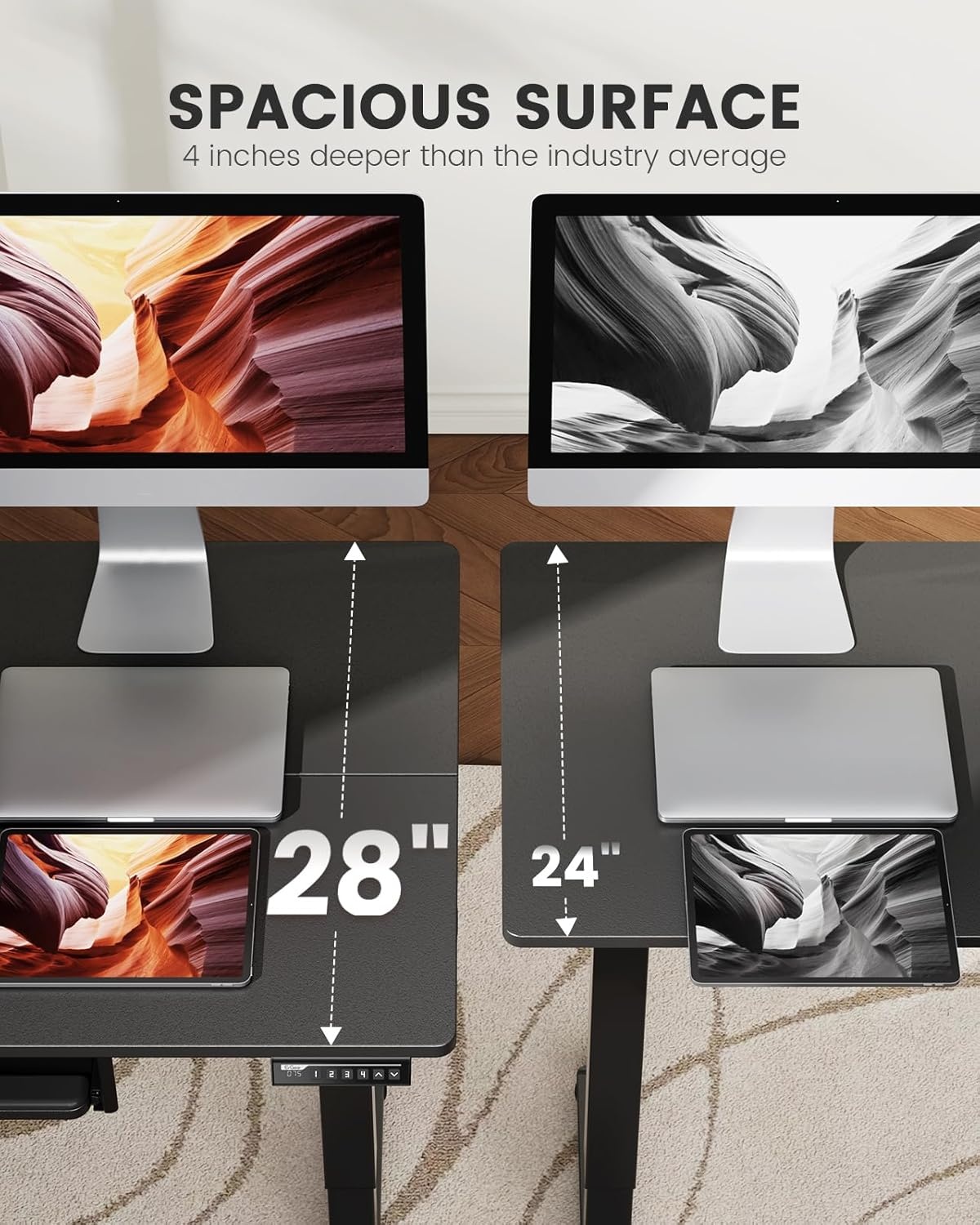 image:imageErGear Electric Standing Desk with Full Size Keyboard Tray Adjustable Height Sit Stand Up Desk Home Office Desk Computer Workstation 48x24 Inches BlackBlack