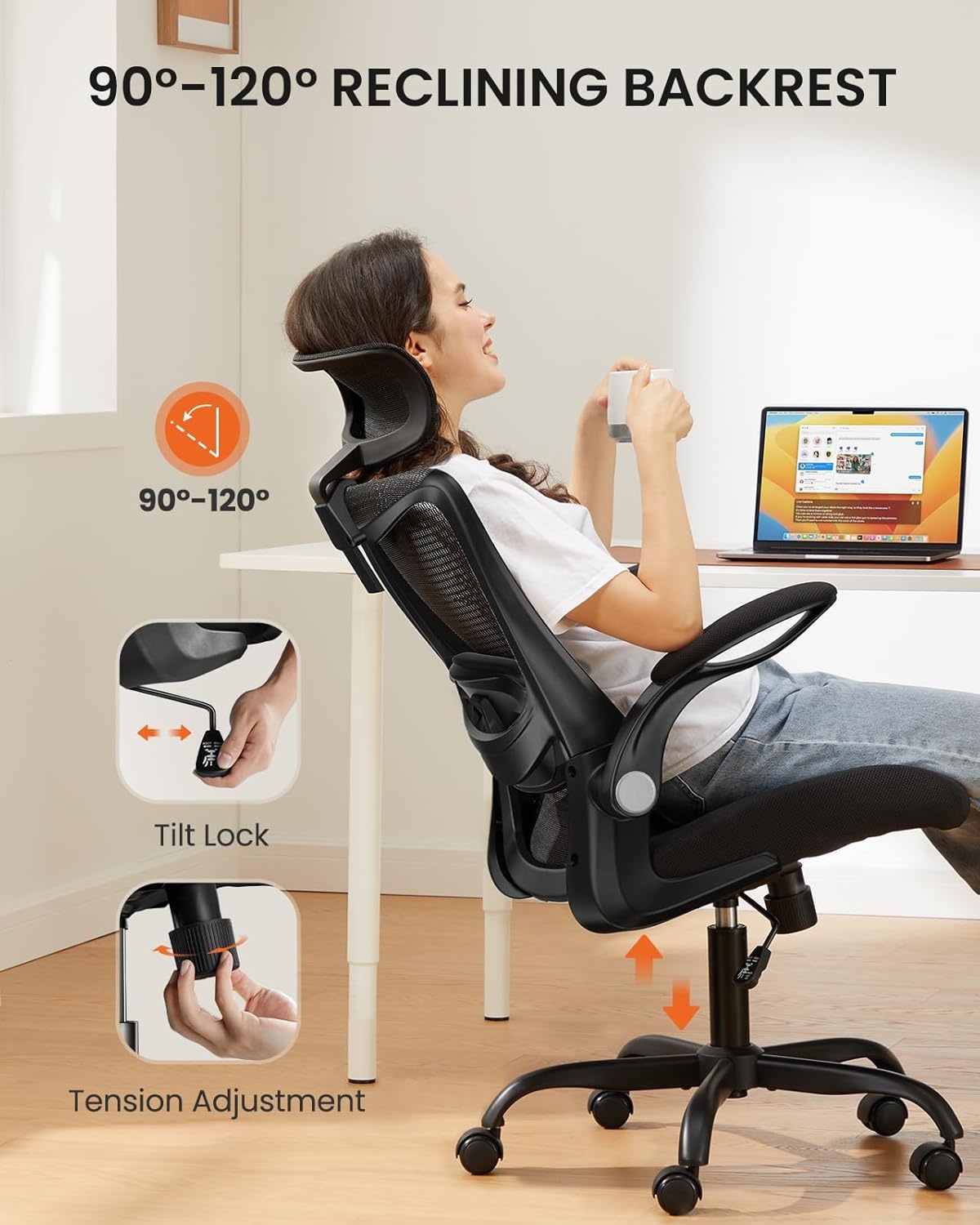 image:imageErGear Ergonomic Office Chair High Back Desk Chair with Adjustable Lumbar Support and Headrest Mesh Office Chair Swivel Computer Chair for Home Office Gaming Black